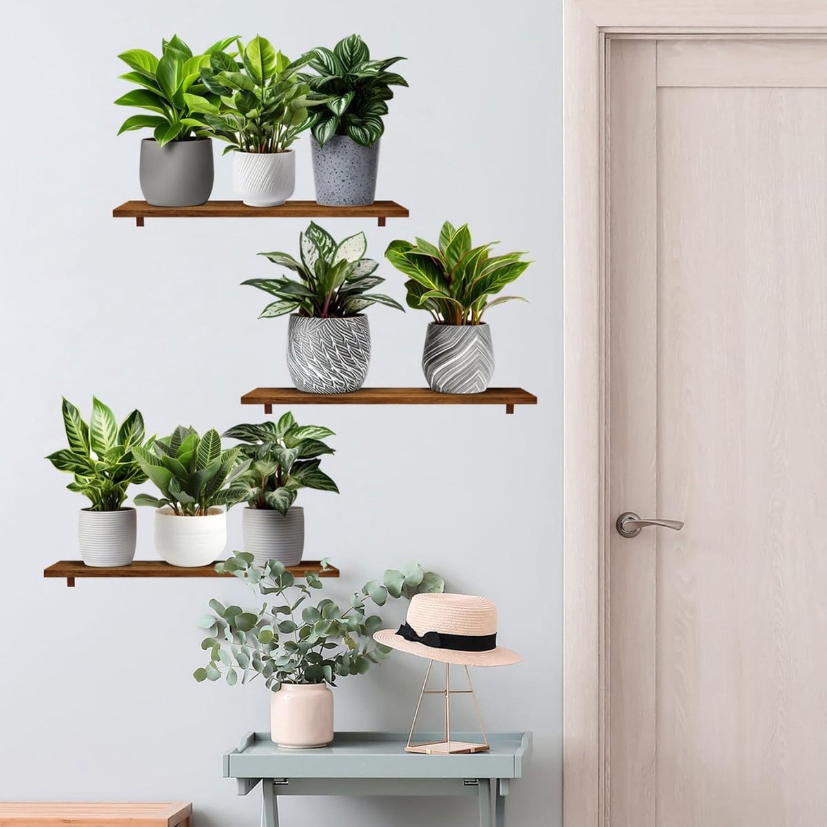 Green Plant Wall Decals, 3D Bonsai Tropical Plant, Wall Sticker Creative Vinyl Peel and Stick Removable Wall Art - ShopVlot