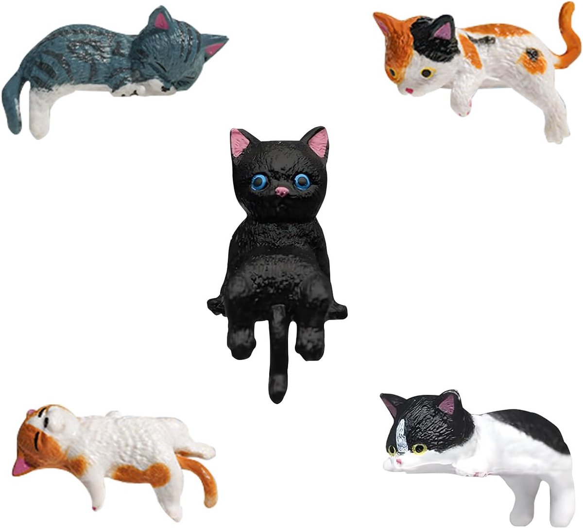 5 stuks schattige mini-kattenfiguren van harsmateriaal, klimende kattenfiguren, decoratie, geschikt voor dashboards - ShopVlot