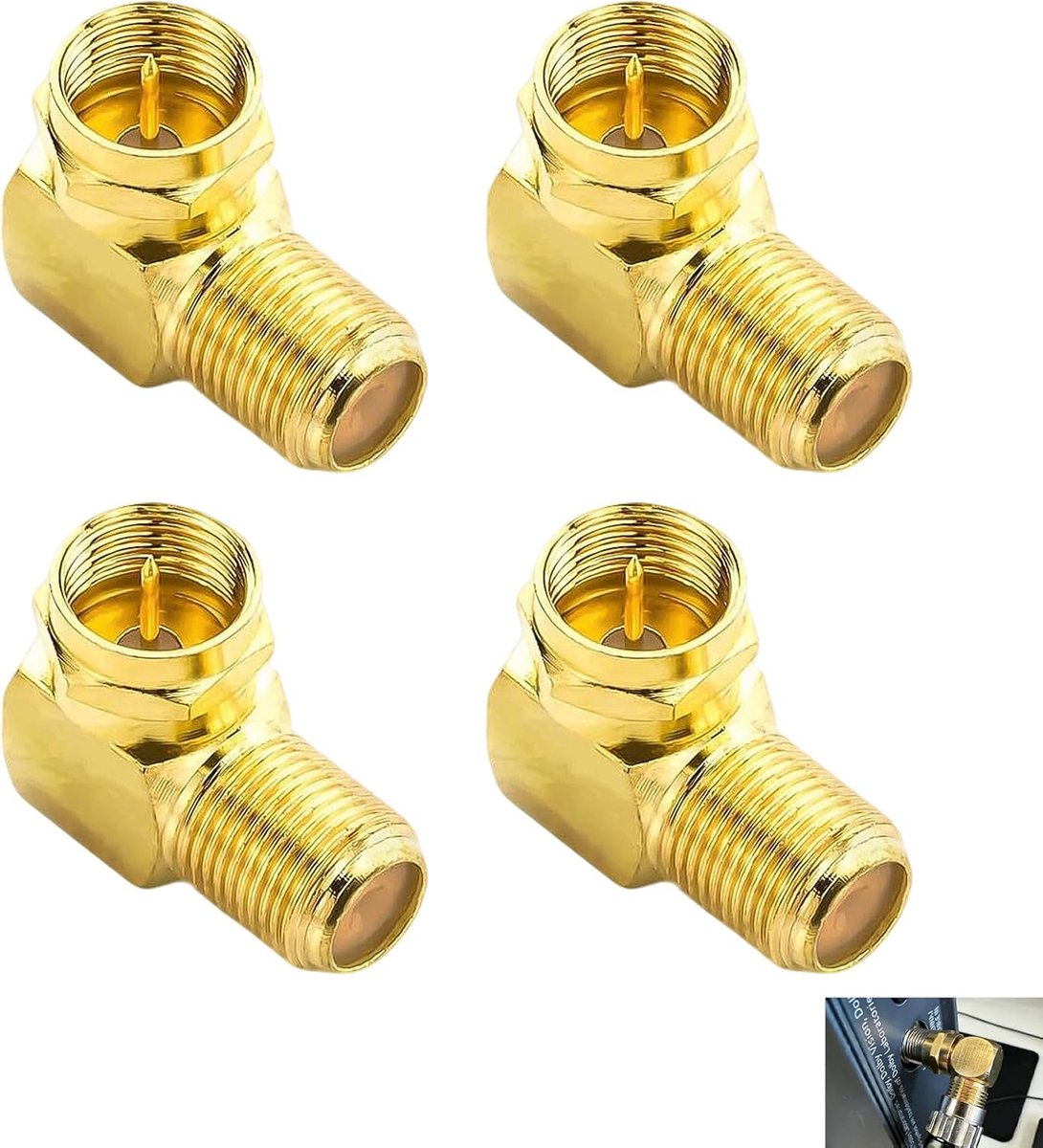 4pcs F Adapter, 90 Degree Curved, F Plug, Gold-Plated, Male to F Connector, Coaxial Connector for Satellite Cable and - ShopVlot