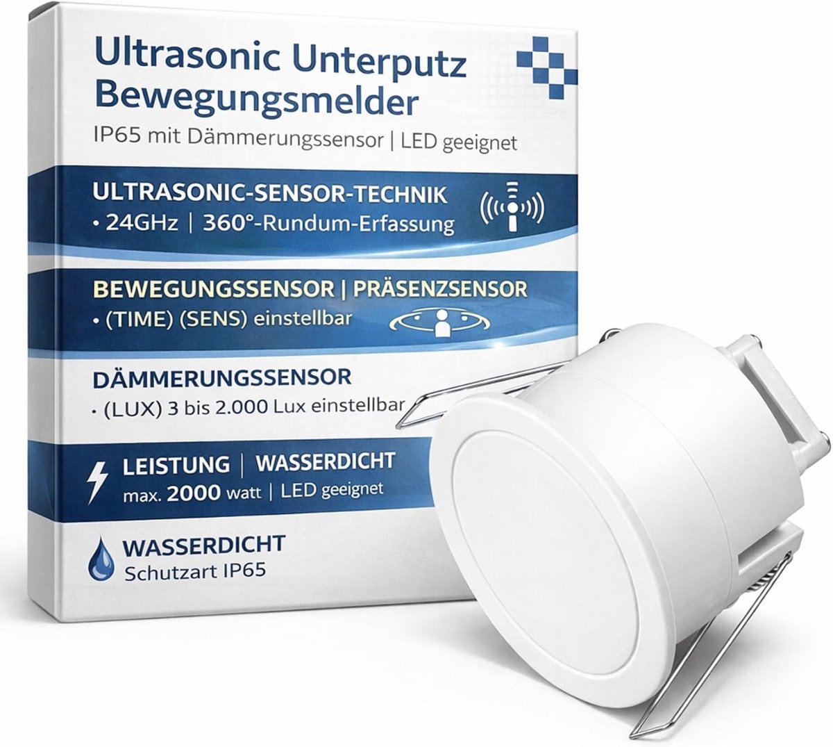 Ultrasonic Flush-Mounted Motion Detector, Presence Detector, IP65 24 GHz, Suitable for LED - ShopVlot