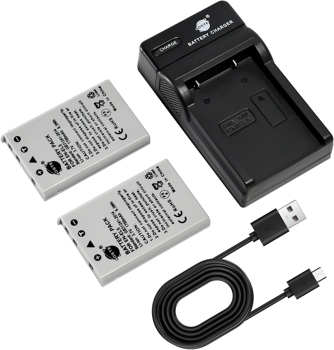 DSTE EN-EL5 Battery (2 Pieces) and Charger Compatible with Coolpix P510 P520 P530 P5100 P6000 S10 P3 P4 - ShopVlot