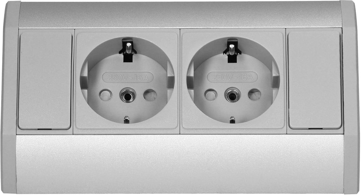 Aluminium power strip with 2 sockets, grey - ShopVlot