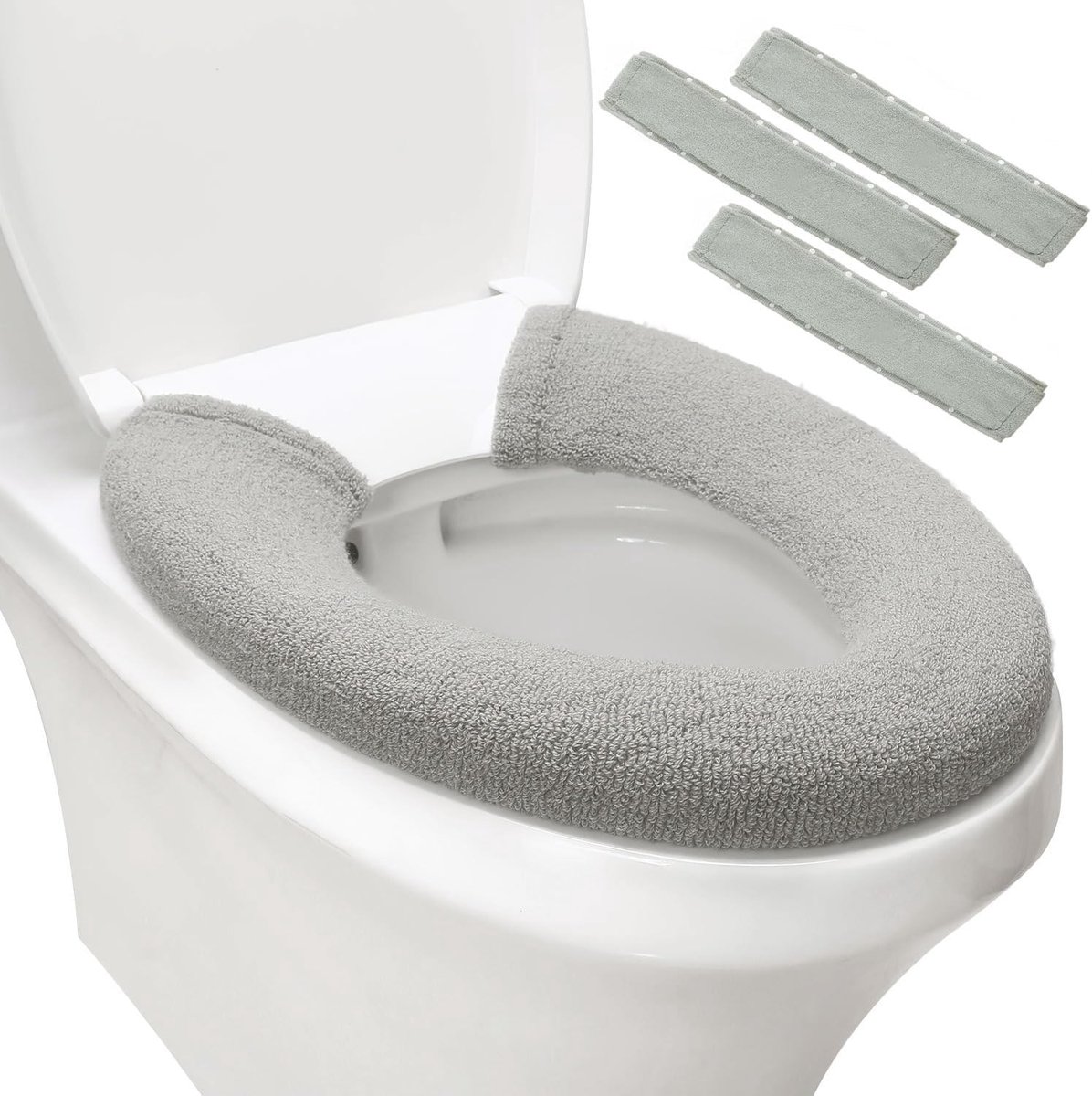 Bathroom Soft Thicker Warmer Stretchy Washable Cloth Toilet Seat Cover Pads (Gray/3pcs) - ShopVlot