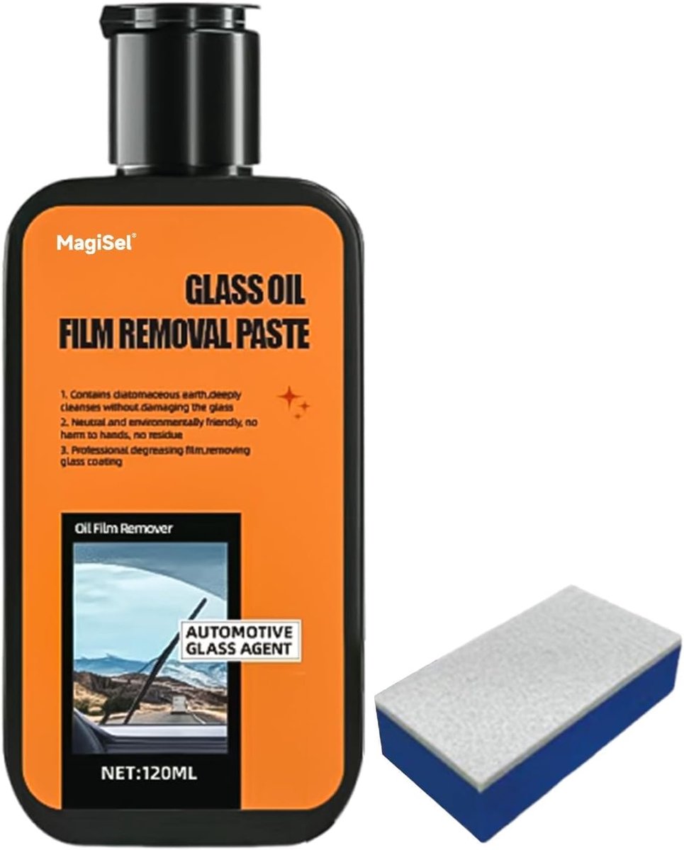 Glasemulsie, glasreiniger, emulsie met glasoliefilm, zachte reiniging, oliefilmreiniging, autoverzorging, met spons - ShopVlot