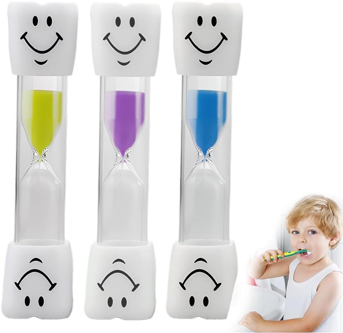 3 stuks glimlachende zandlopers voor kinderen, 3-minuten-timer voor keuken, kantoor en speeltijd, ideaal voor - ShopVlot