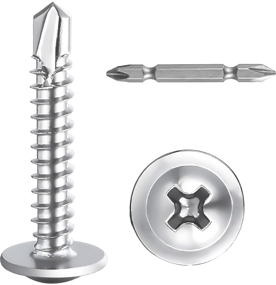 150 Pieces Self Tapping Screws,M4.2 x 13mm Plate Screws, Flat Round Head, Drill Screws, 410 Stainless Steel, M4.2 - ShopVlot