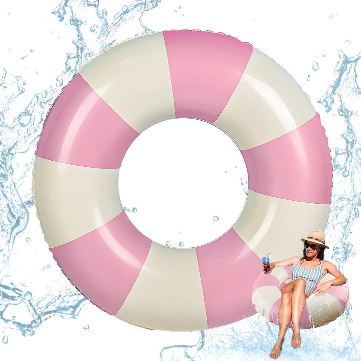 Swimming Ring Pink Swimming Ring Simple Checked Pool Buoy Adults Diameter 75 cm Diameter for Pool Party Decorations - ShopVlot