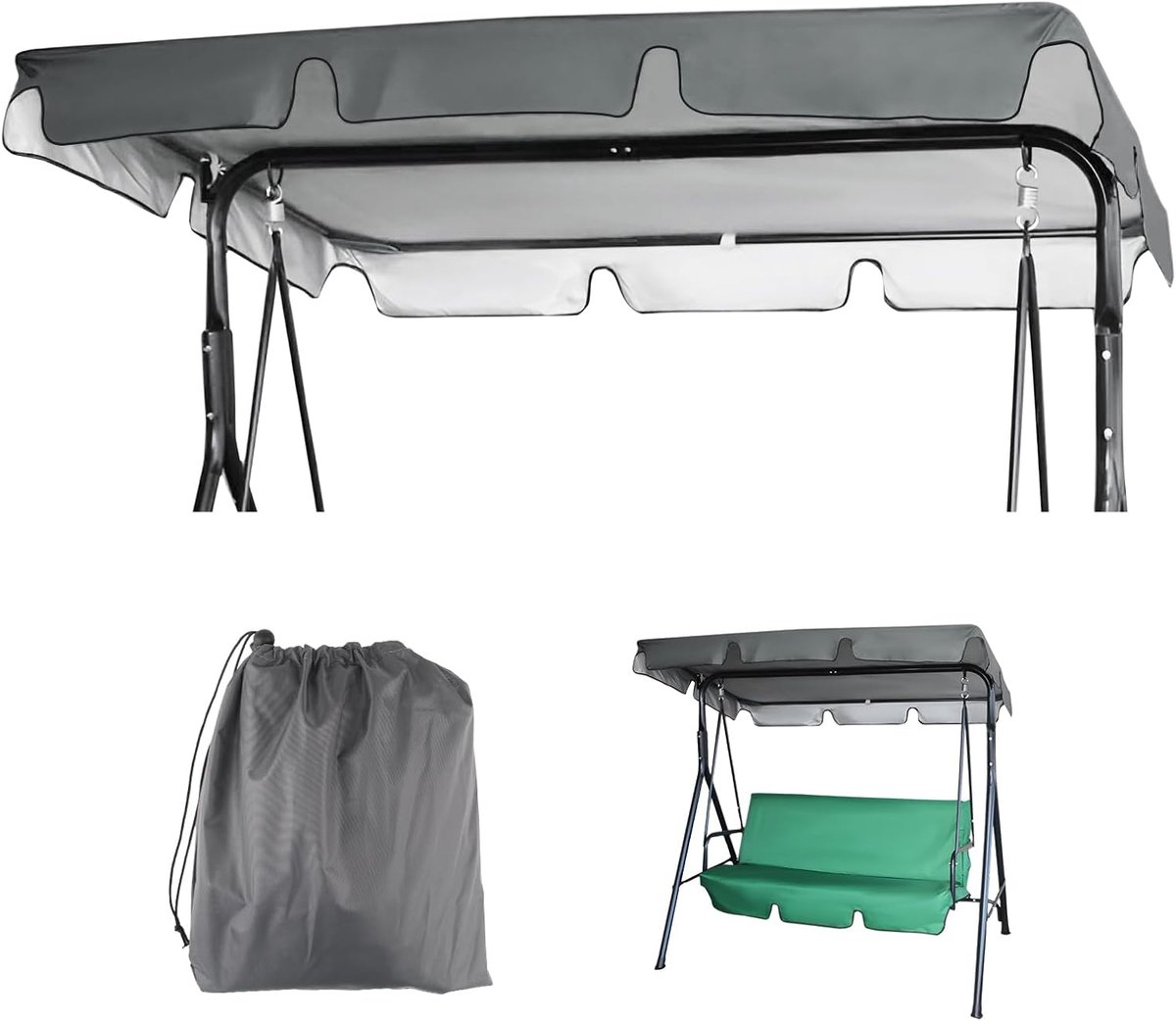 CHENYU Vervangingsdoek voor schommelbank, 210 x 145 x 18 cm, grijs, waterdicht, uv-bestendig, voor schommelbank - ShopVlot