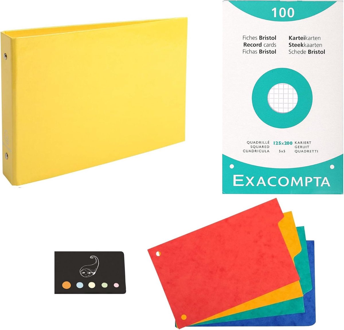 Set of 1 index card folder + 4 tabs + 100 index cards Bristol 125 x 200 small diamonds + 1 index Blumie (yellow) - ShopVlot