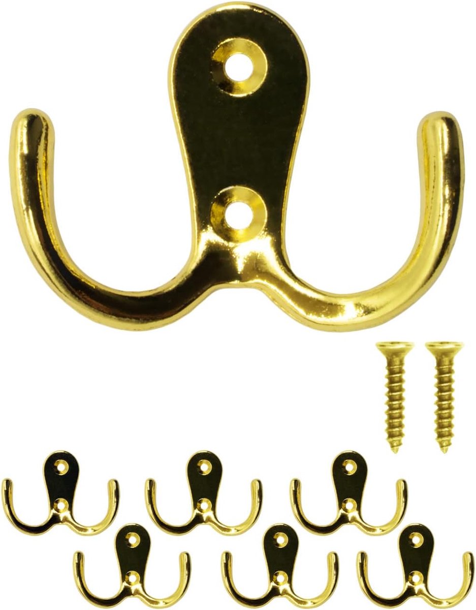 Kledinghaken set van 6 - dubbele haken - ijzer vintage retro - perfect voor jassen - ShopVlot