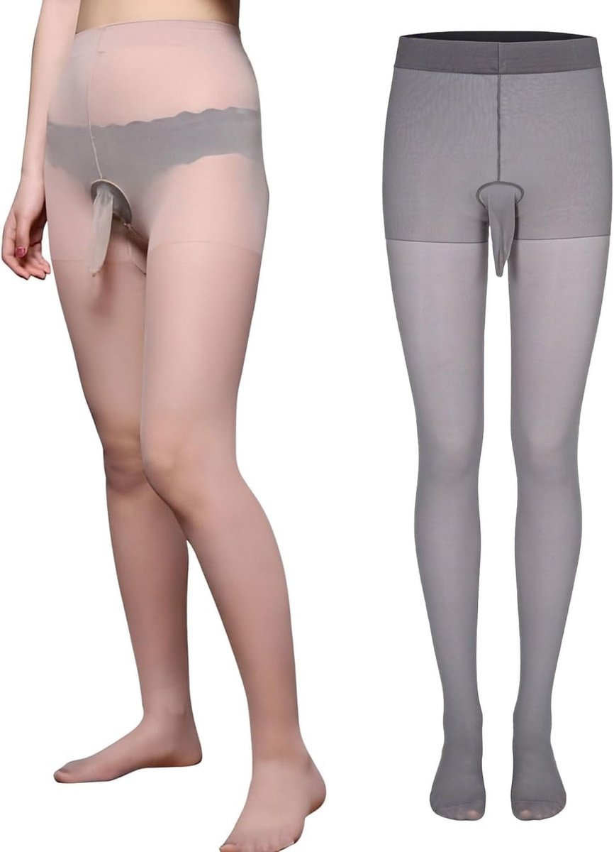 Heren See Through Naked Tights - 2 Stuks Grijze Strumpfhose met Naadloze Mantel en Comfortabele Pasvorm voor Lingerie en Onderkleding