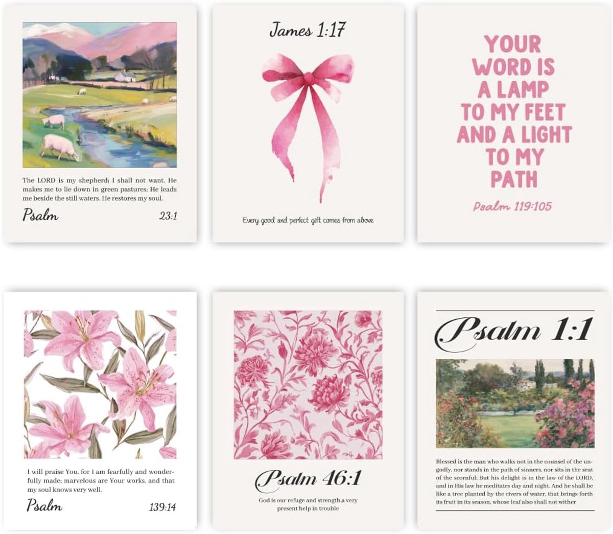 Wanddecoratie Poster 8x10 Inch - 6 Stuks Roze Christelijke Bijbeltekst - Bloemen Kunstwerken - ShopVlot