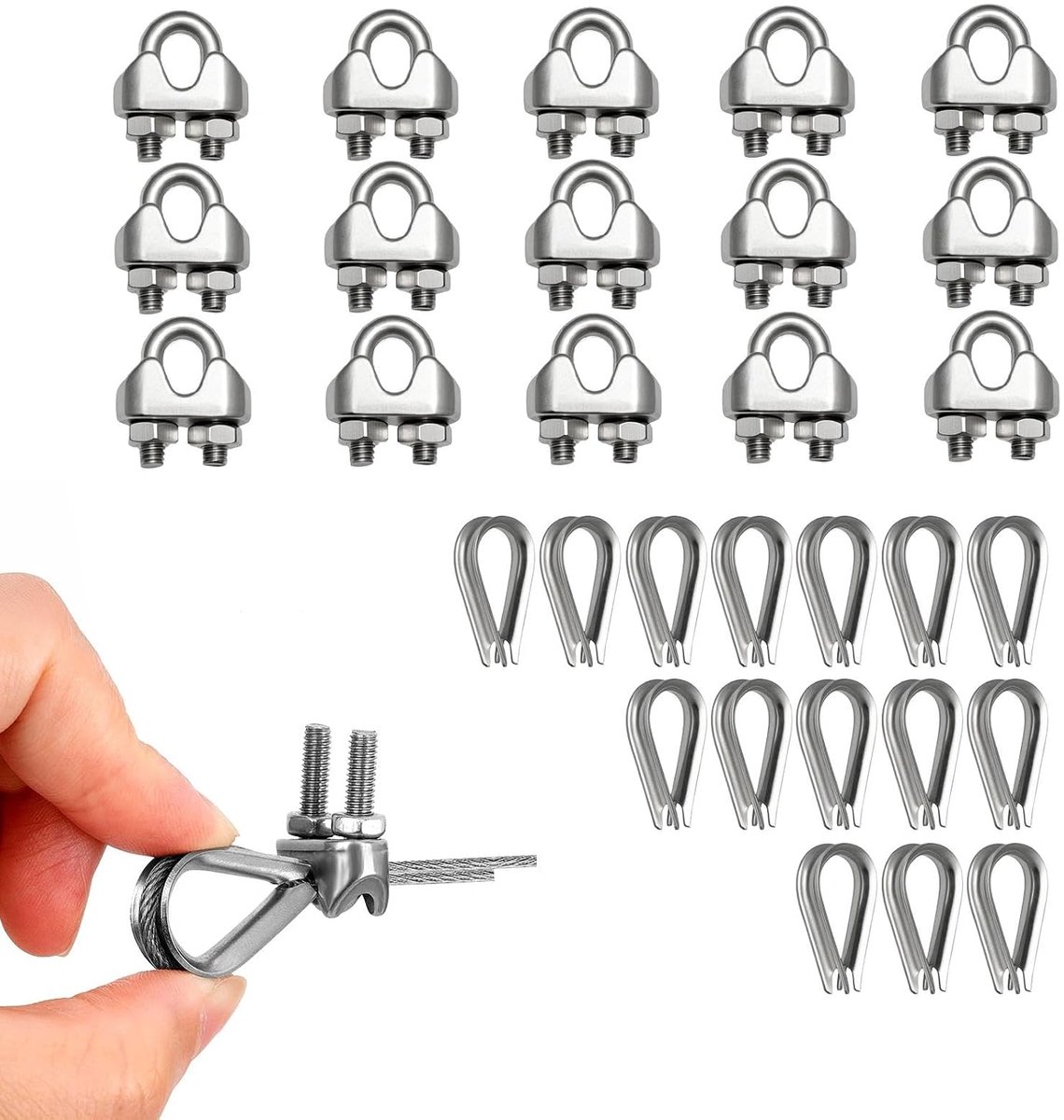 M3 kabelklemmen 15 sets - U-vormige roestvrij staal - Voor 3 mm stalen kabels - Eenvoudige bevestiging - ShopVlot