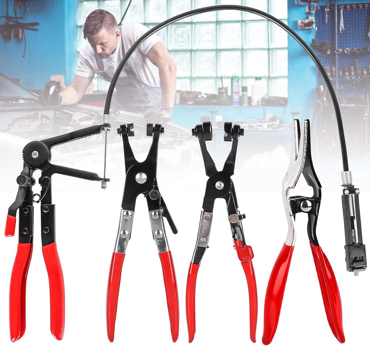 Set van 4 Slangklem Pliers voor Onderhoud en Reparatie, Rechtnekkige Slangklem, Veerklem en As Snijgereedschap