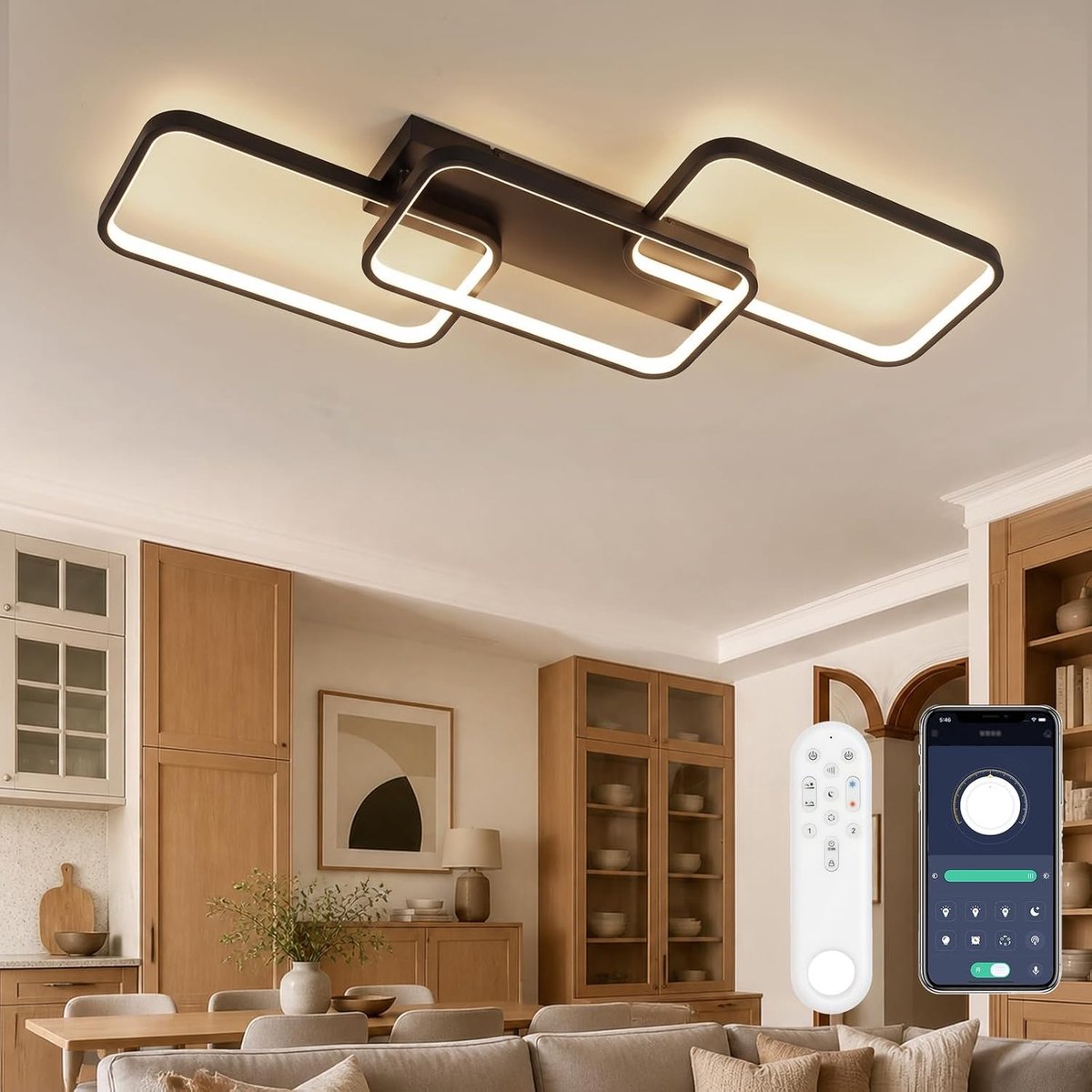 Plafondlamp LED 60 W - 6000 Lumen - Afstandsbediening - Verstelbare kleurtemperatuur voor woonkamer - ShopVlot
