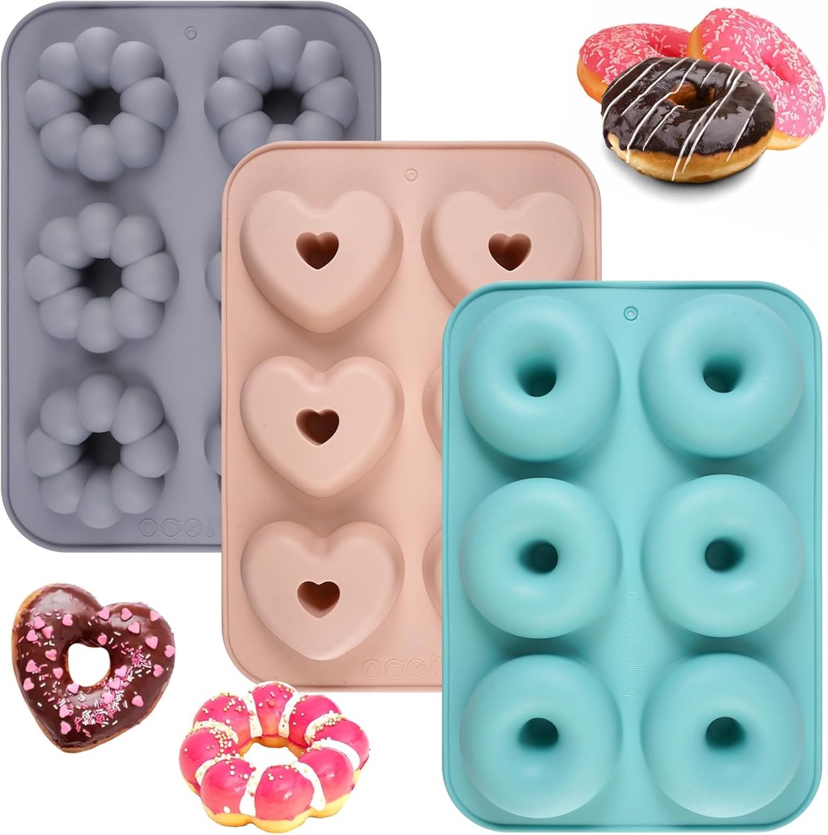 Siliconen Donutvormen 3 Stuks - 26 x 18 cm - Non-Stick Mallen - Ideaal voor Donuts en Bagels - ShopVlot