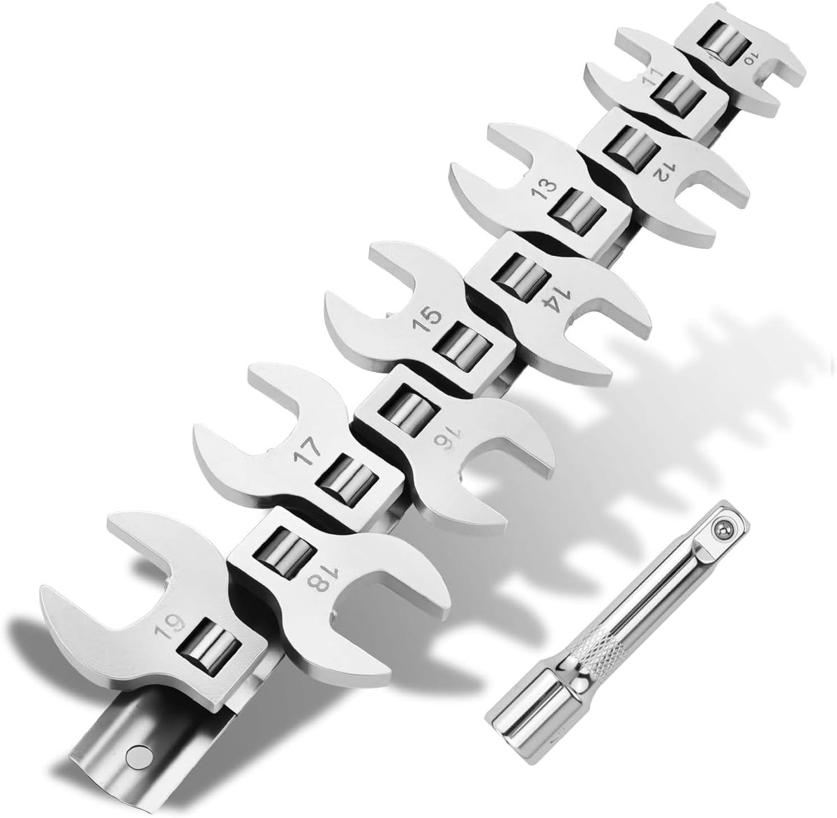 Metrische Kokersleutelset - Dopsleutelset Momentsleutel - Onderhoud en Installatie - Antislip Grip Ontwerp - 10-19 mm - Zilver