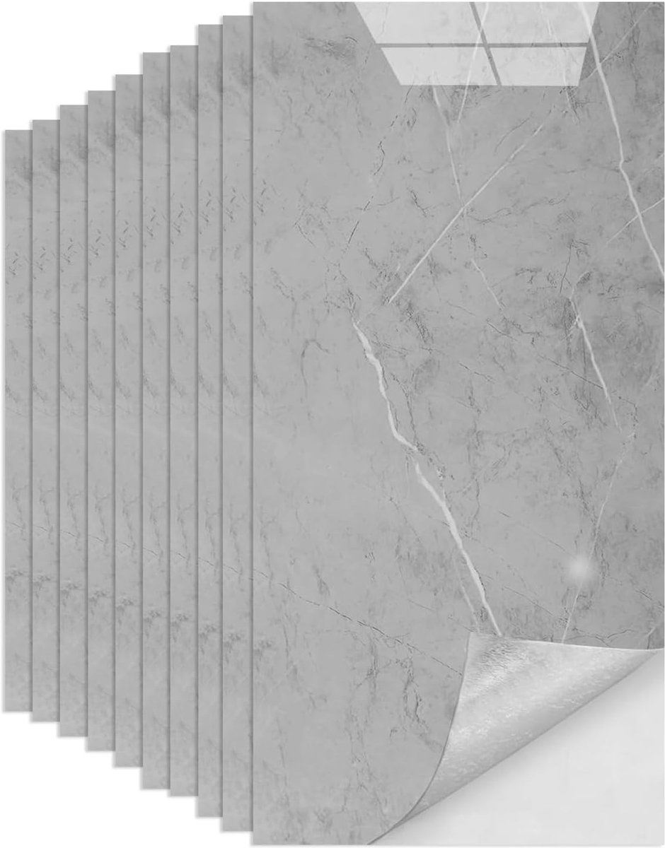 Tegelstickers set van 10 - Marmerlook 60 x 30 cm - Zelfklevend - Waterproof en verwijderbaar voor keuken en badkamer - ShopVlot