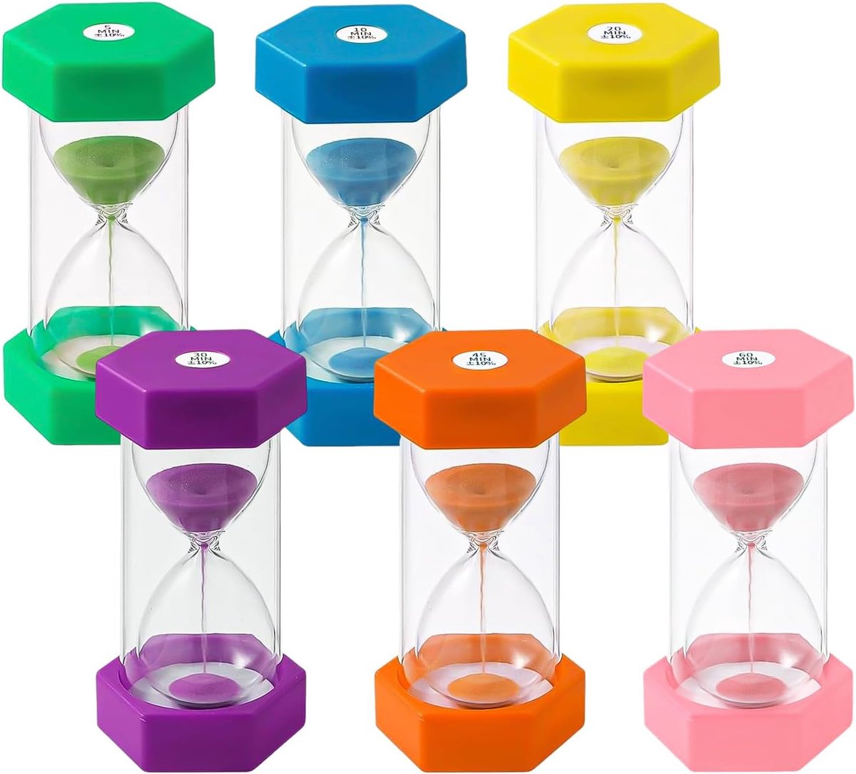 Zandloper Set - Kleurig - 5/10/20/30/45/60 minuten - Creatief leren voor kinderen - ShopVlot