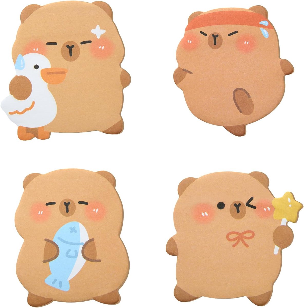 Zelfklevende notities capybara - schattige kawaii notepad - 4 pakketten van 60 vellen - perfect voor school en kantoor - ShopVlot