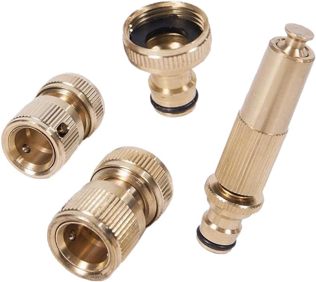 Tuinslang adapter verbindingsset 1/2 inch - 4 delig - messing - eenvoudig te verbinden - ShopVlot