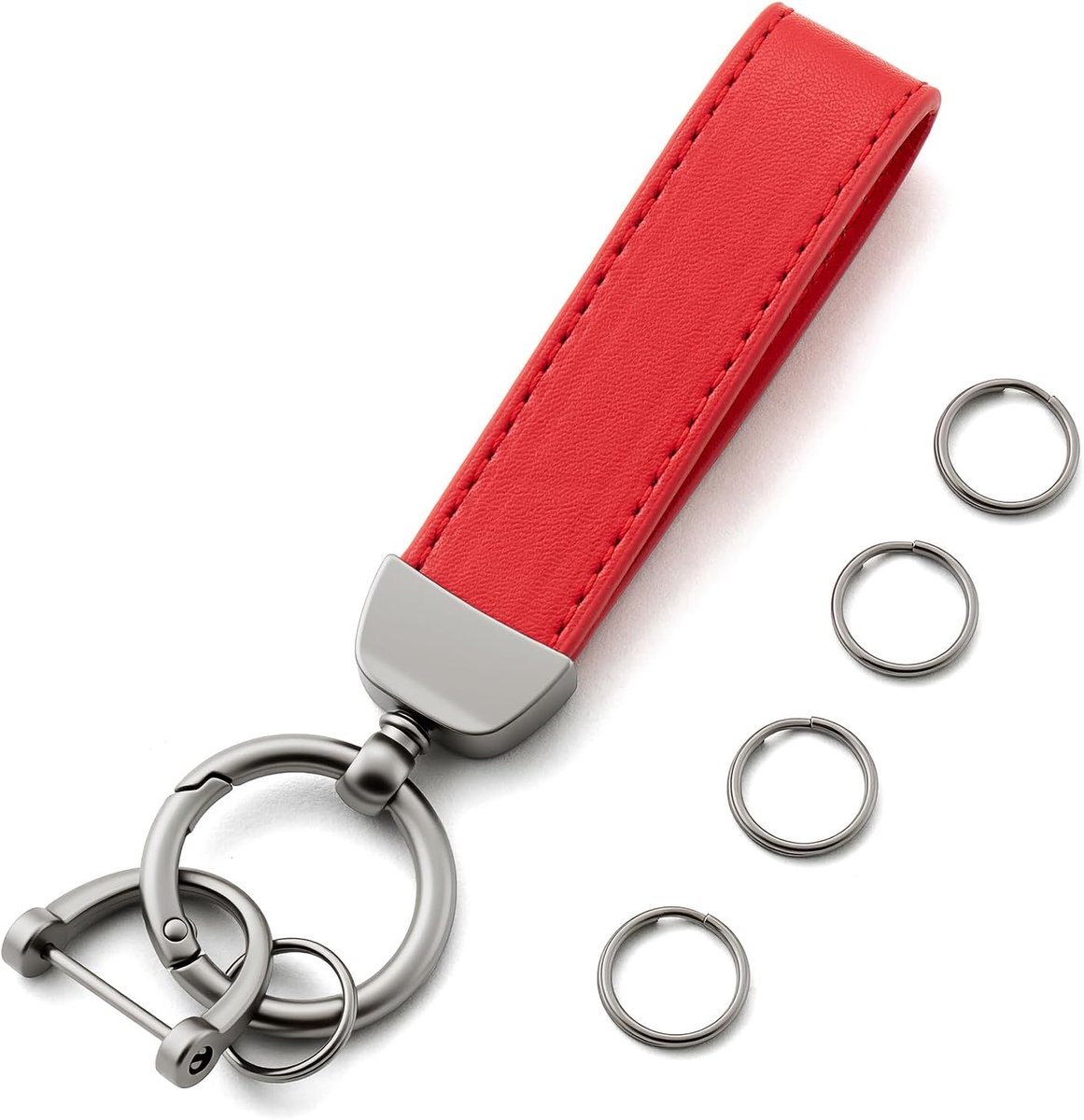 Autosleutelhanger kunstleer - uniseks met grijze ring - stijlvolle sleutelhanger voor dames en heren - ShopVlot