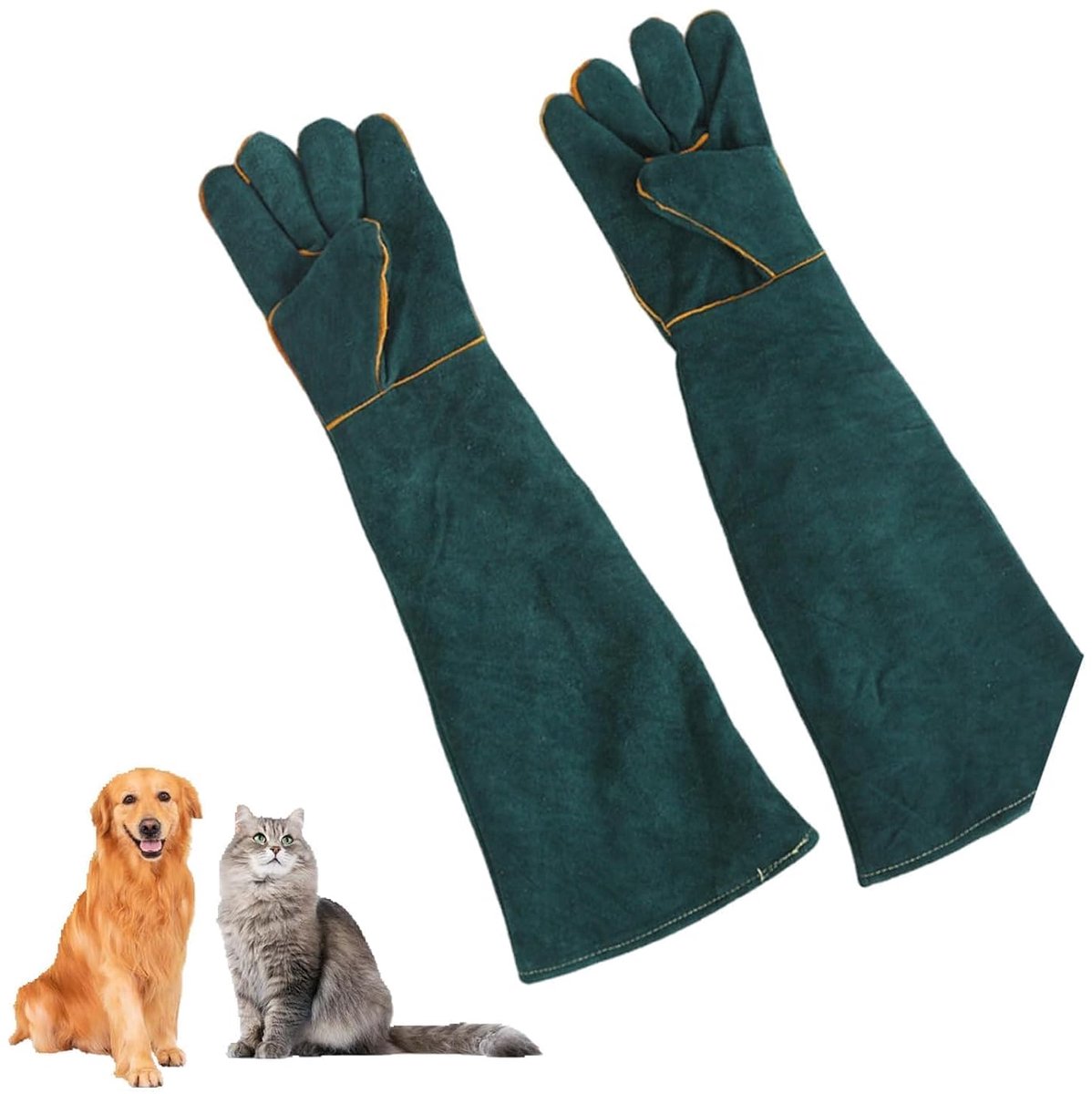 Anti-bijt handschoenen 60 cm - koeienleer - beschermend - veilig in omgang met huisdieren - ShopVlot