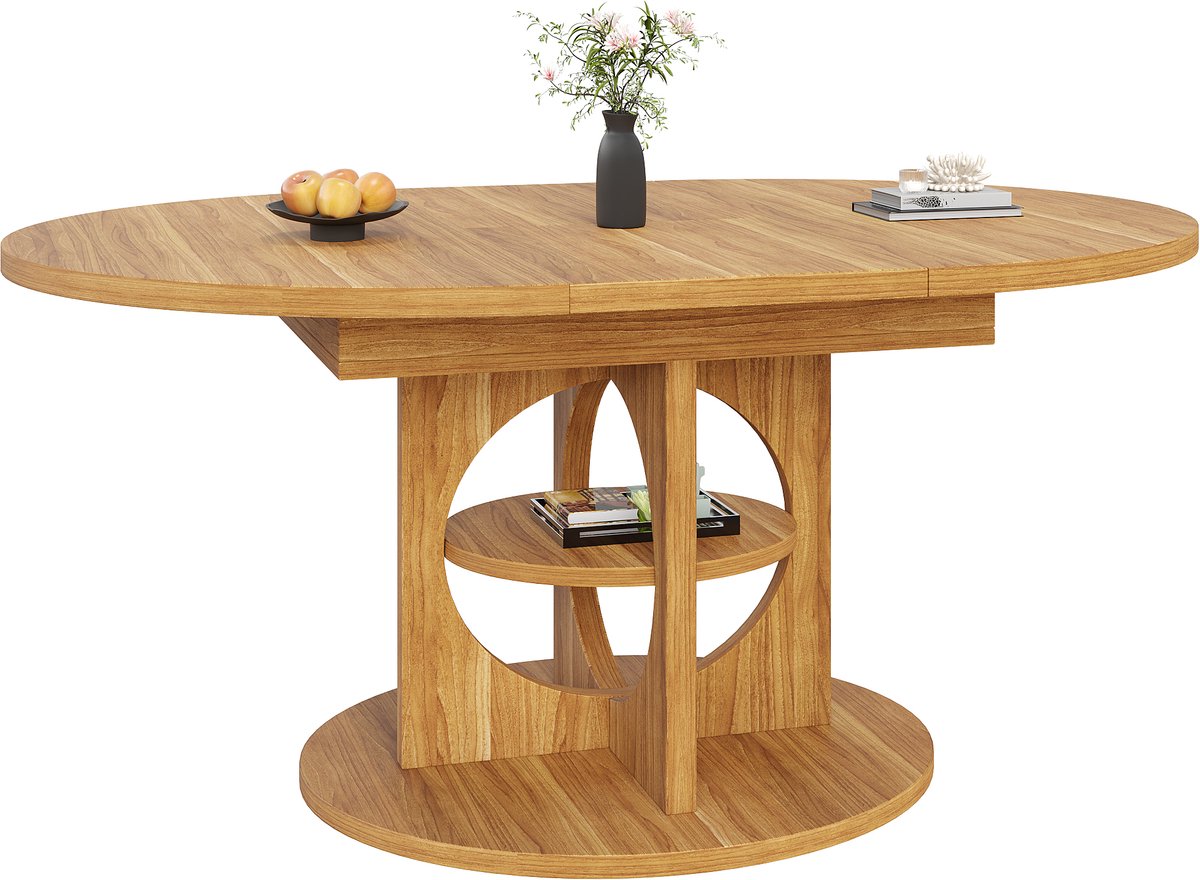 MODFU Eettafel - Uitschuifbaar Met Opbergrek - Modern - Eetkamer - MDF En Metaal - Hout