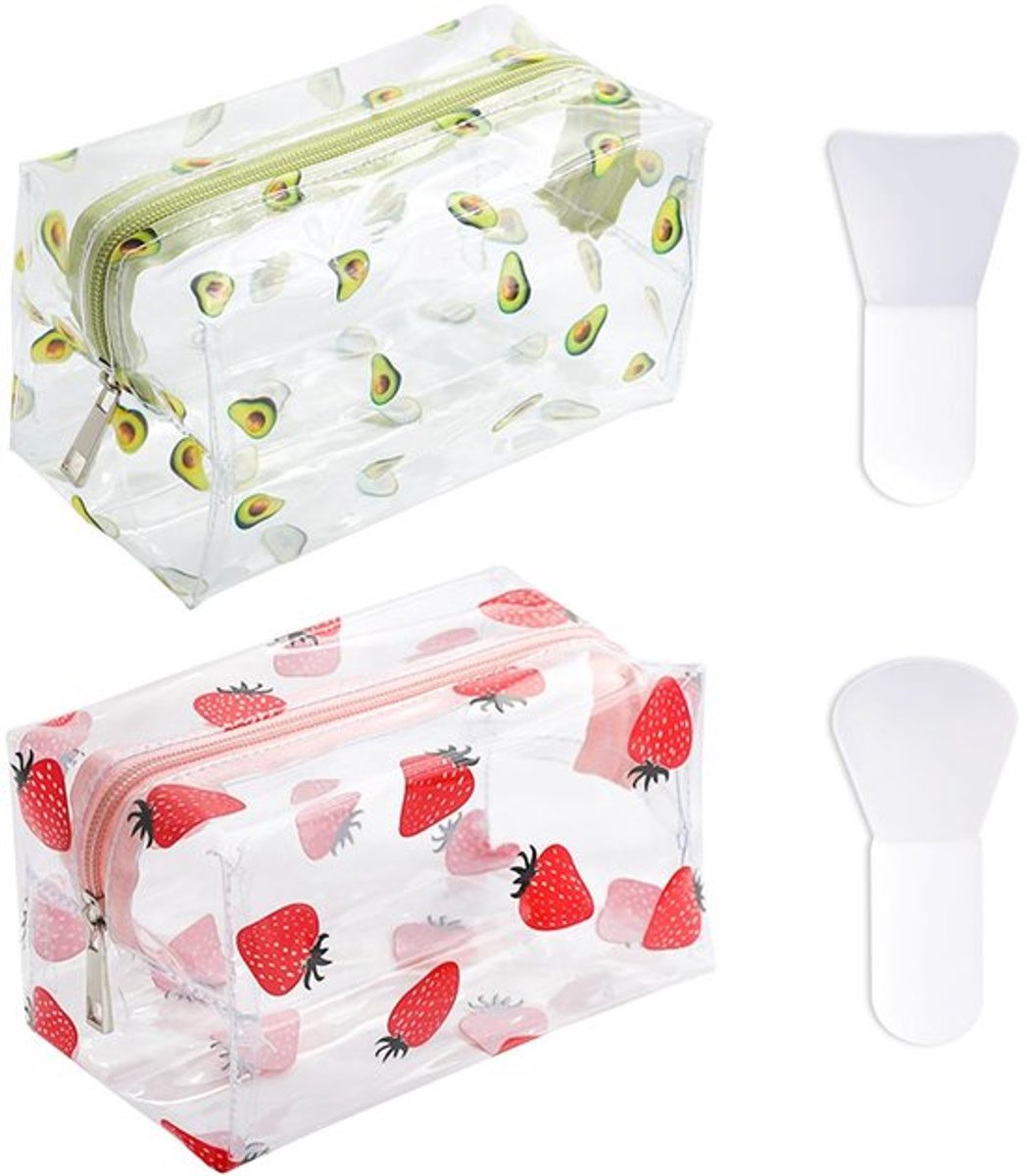 Make-uptas met fruitprint - 2 stuks - Waterdichte Reis-Toilettas - Draagbaar Etui - 18 x 10 x 10 cm - Geschikt voor Meisjes - Cosmetica-etui