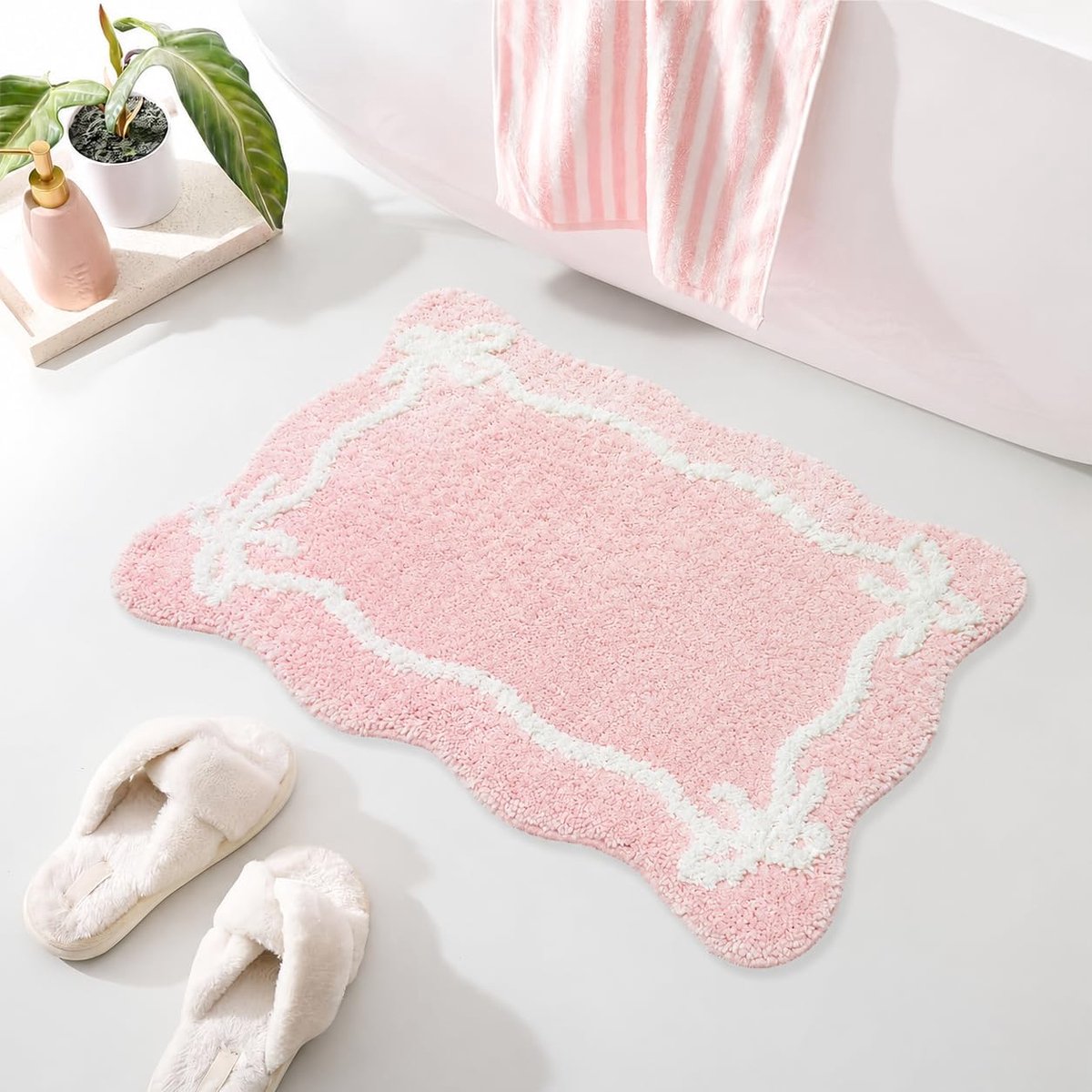 Badkamermat 40 x 60 cm - Roze Strik - Zachte microvezel - Ultra absorberend voor warme voeten - ShopVlot