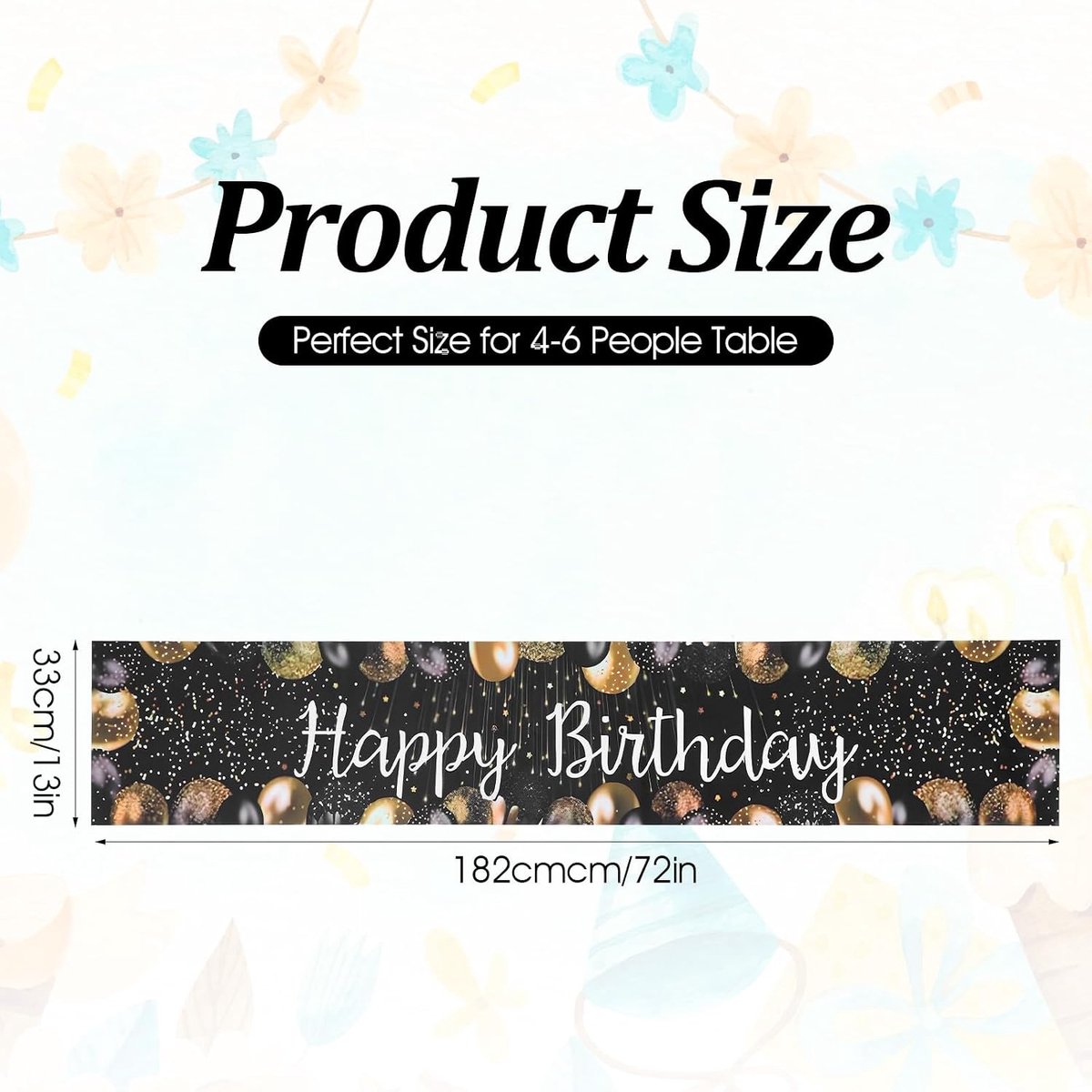 Tafelloper Happy Birthday 183 x 33 cm - zwart goud - vrolijke versiering - perfect voor feesten - ShopVlot