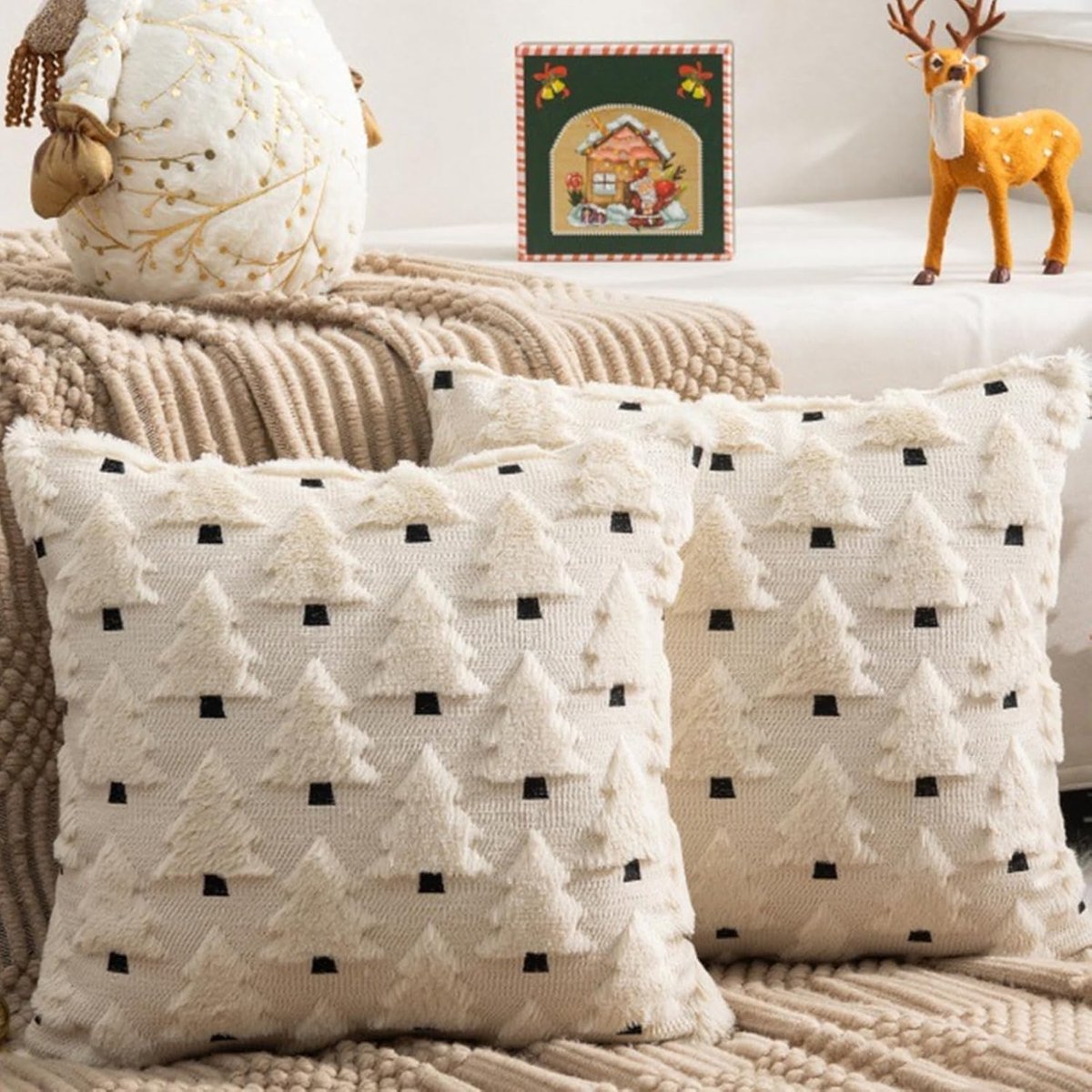 Kussenhoezen set van 2 40 x 40 cm - velvet - kerstboom ontwerp - sfeervolle kerstdecoratie - ShopVlot