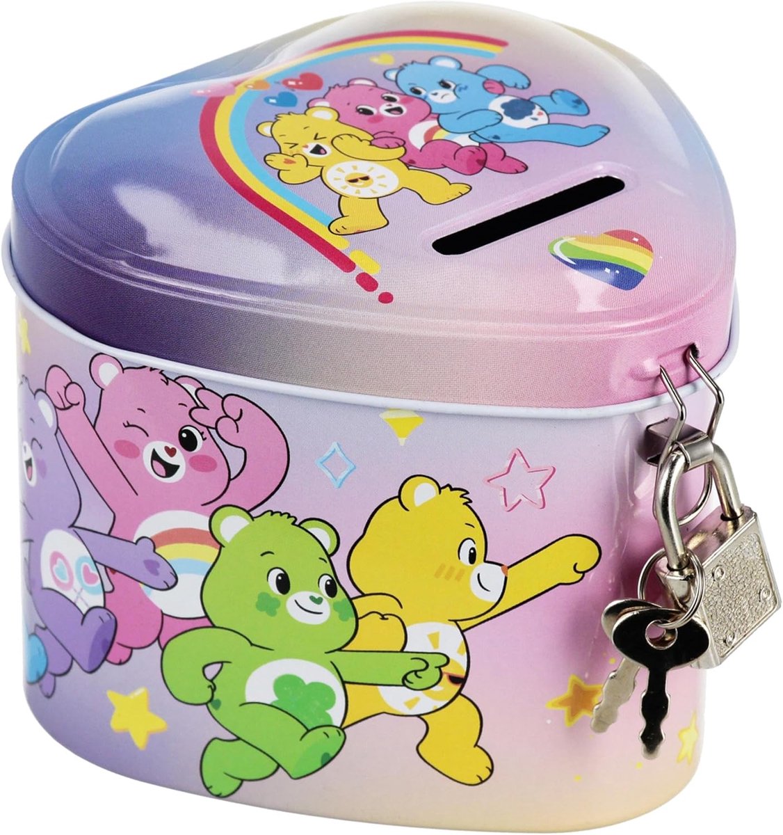 Metalen spaarpot hartvormig 10cm - pastelkleuren - met slot - ideaal voor sparen - ShopVlot