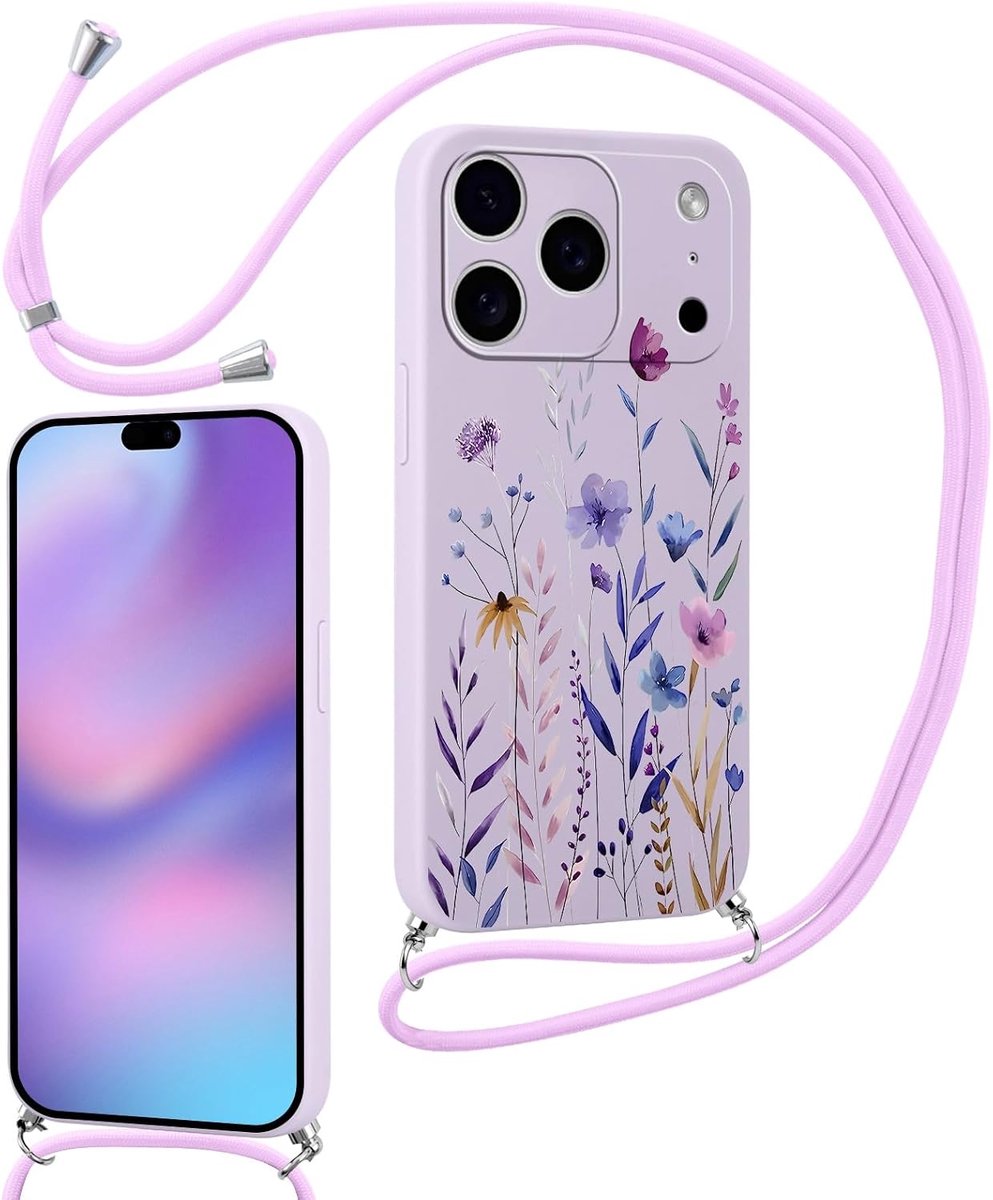 Lanyard Case 17 Pro 2 Inch - Aesthetic Floral Patroon - Slim TPU Silicone Bumper - Shockproof en Verstelbare Halsband - ShopVlot