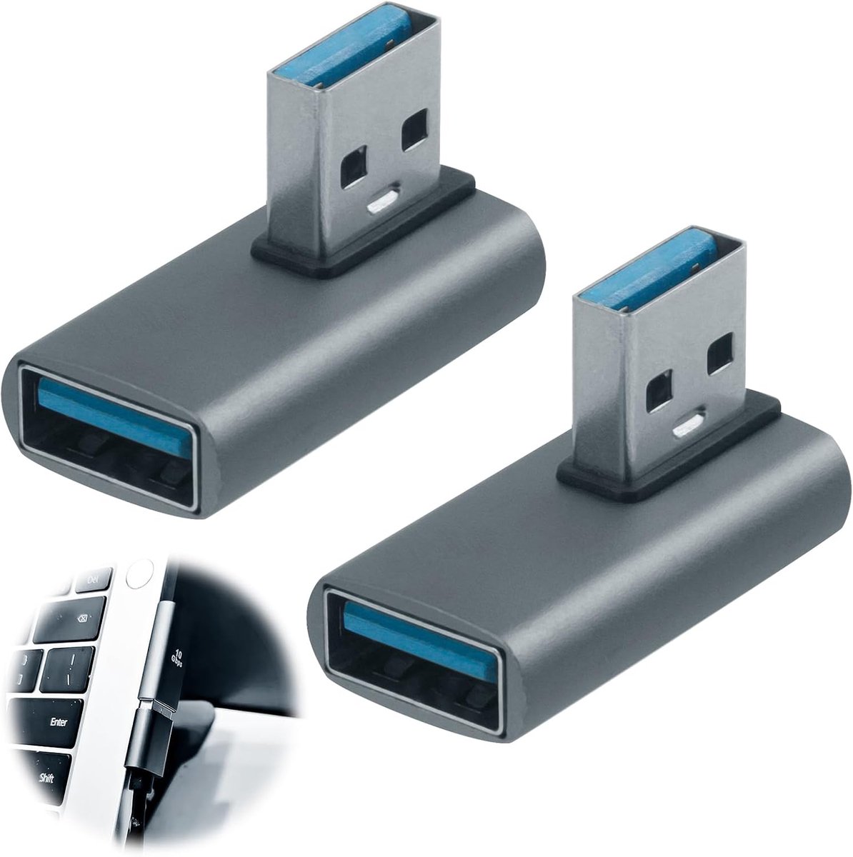 USB Hoekadapter 90 Graden - 2 Pack - Compact en Draagbaar - Voor Snelladen en Gegevensoverdracht - ShopVlot