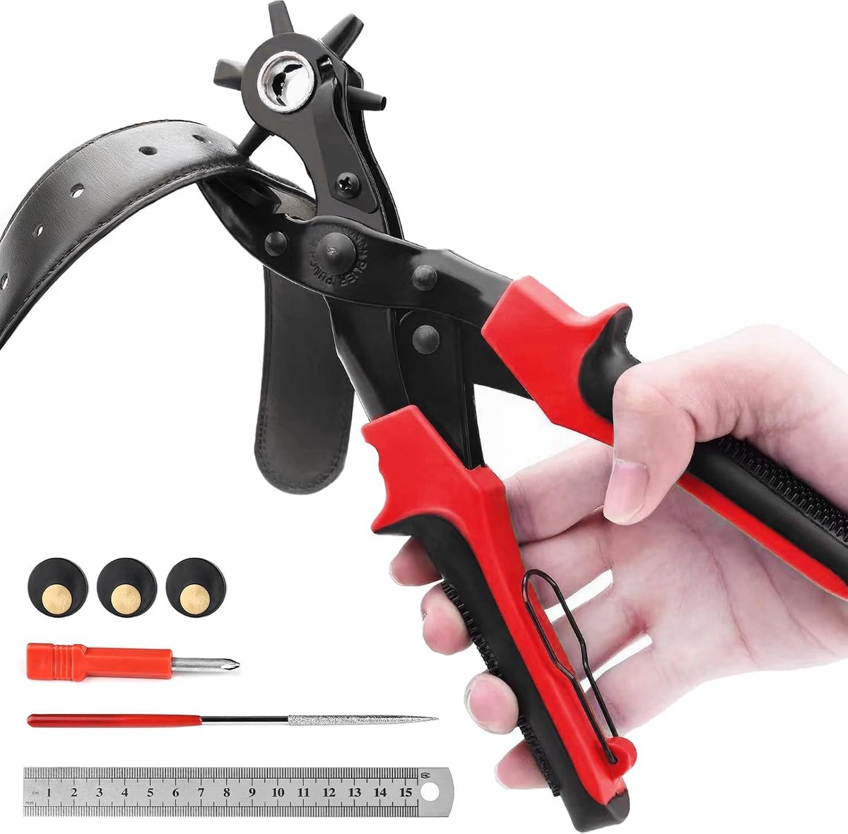 Lederen perforator 6 gatmaten 2-4,5 mm - roterende gatentang - ergonomisch ontwerp - eenvoudig stansen van gaten - ShopVlot
