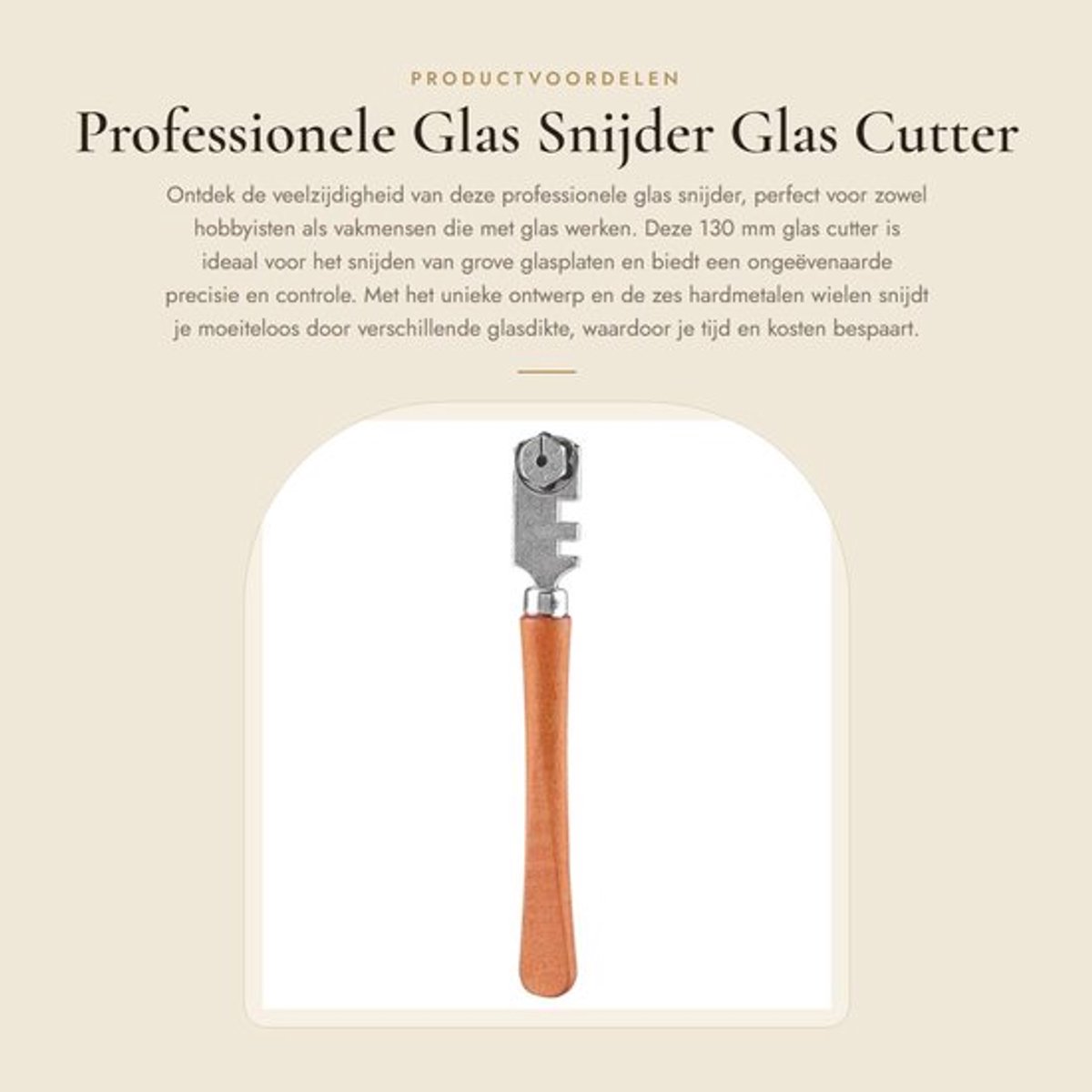 Glas Snijder Professionele Roller - 6 Hardmetalen Snijwielen - Houten Handvat - Geschikt voor Snijdikte 4-10 mm - Slijtvast - Schone en Gladde Sneden - Glas Snijgereedschap