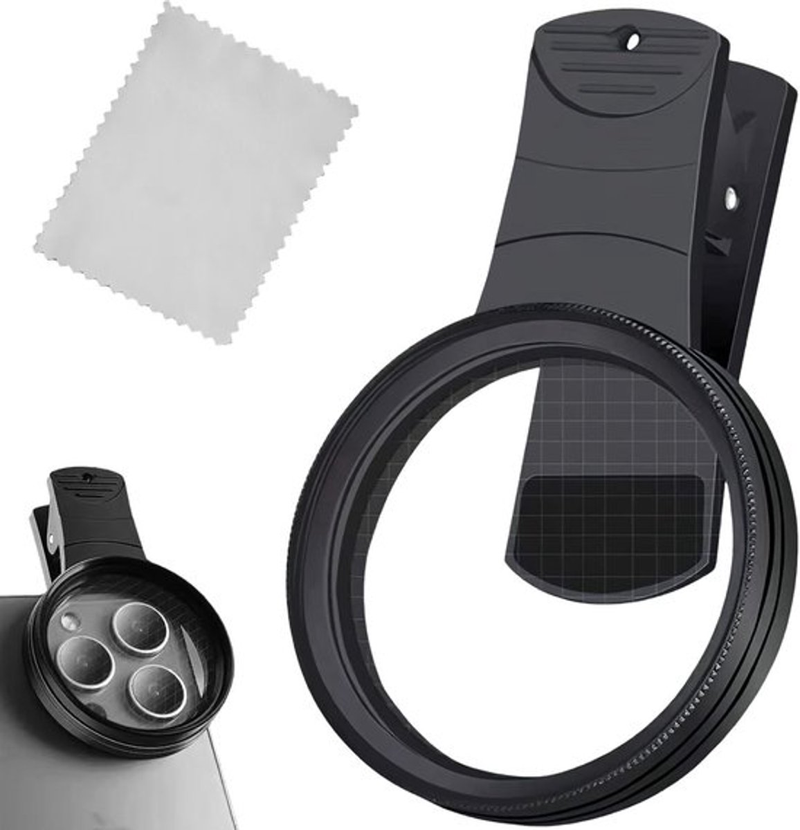 Clip 52 mm - CPL-filter - Afneembaar - Compatibel met smartphones - Ideaal voor fotografie - Inclusief microvezelreinigingsdoek - Lensfilter