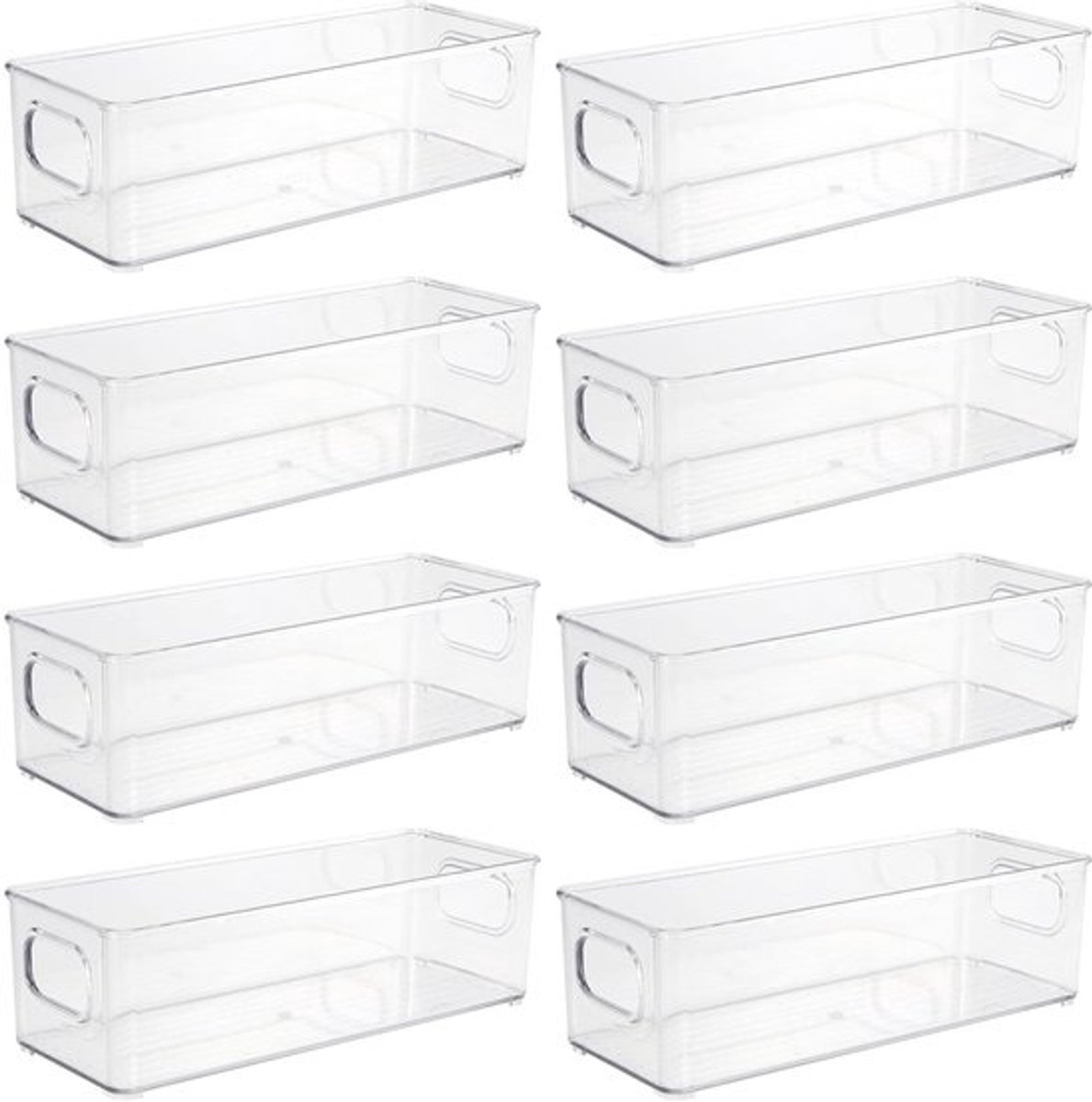 Koelkastopbergbakjes 8 stuks - Stapelbare Opbergbakken - Doorzichtige Plastic - Handgrepen - 25,5 x 9,7 x 7,6 cm - Duurzaam en Stevig - Opbergdozen