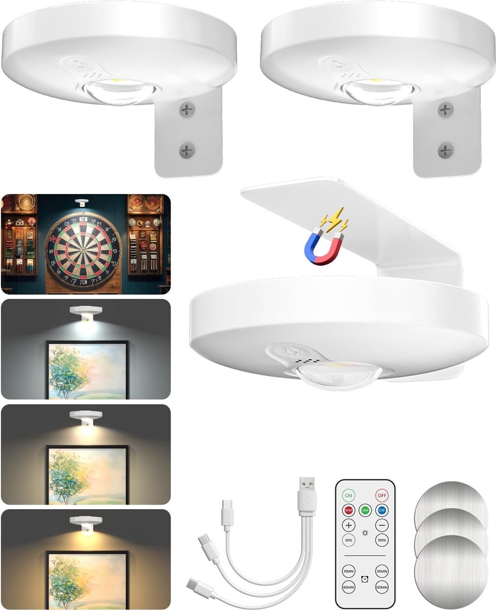 Rechargeable Wall Lights with Remote Control for Photos, 3 Colors Illuminated Battery Lined Art Lighting with Time - ShopVlot