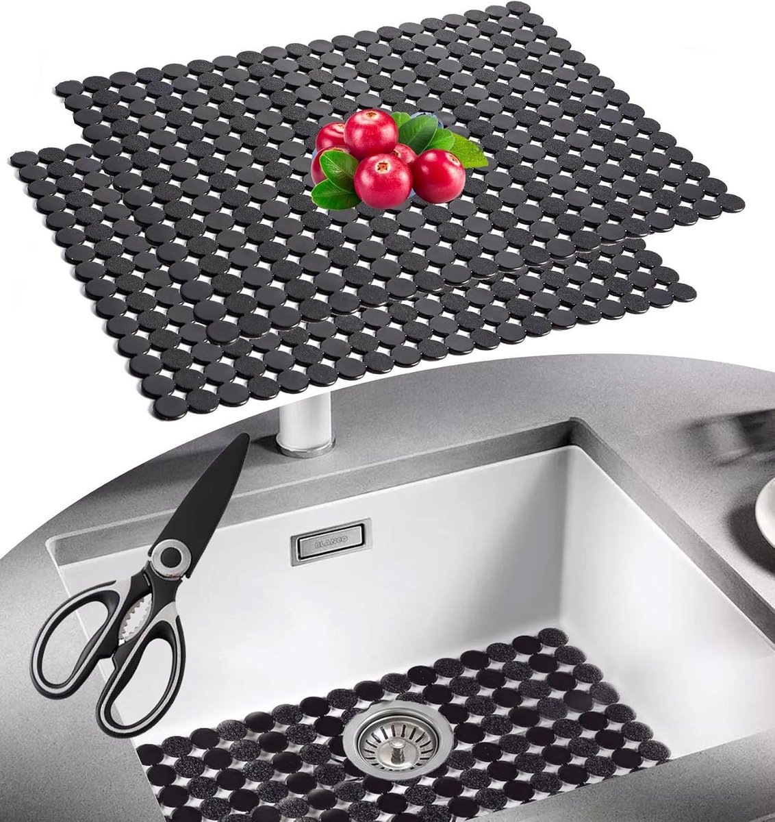 Set van 2 beschermmatten voor keuken en badkamer, 30 x 40 cm, pvc-spoelbakmat, op maat te snijden afdruipmat, kan - ShopVlot