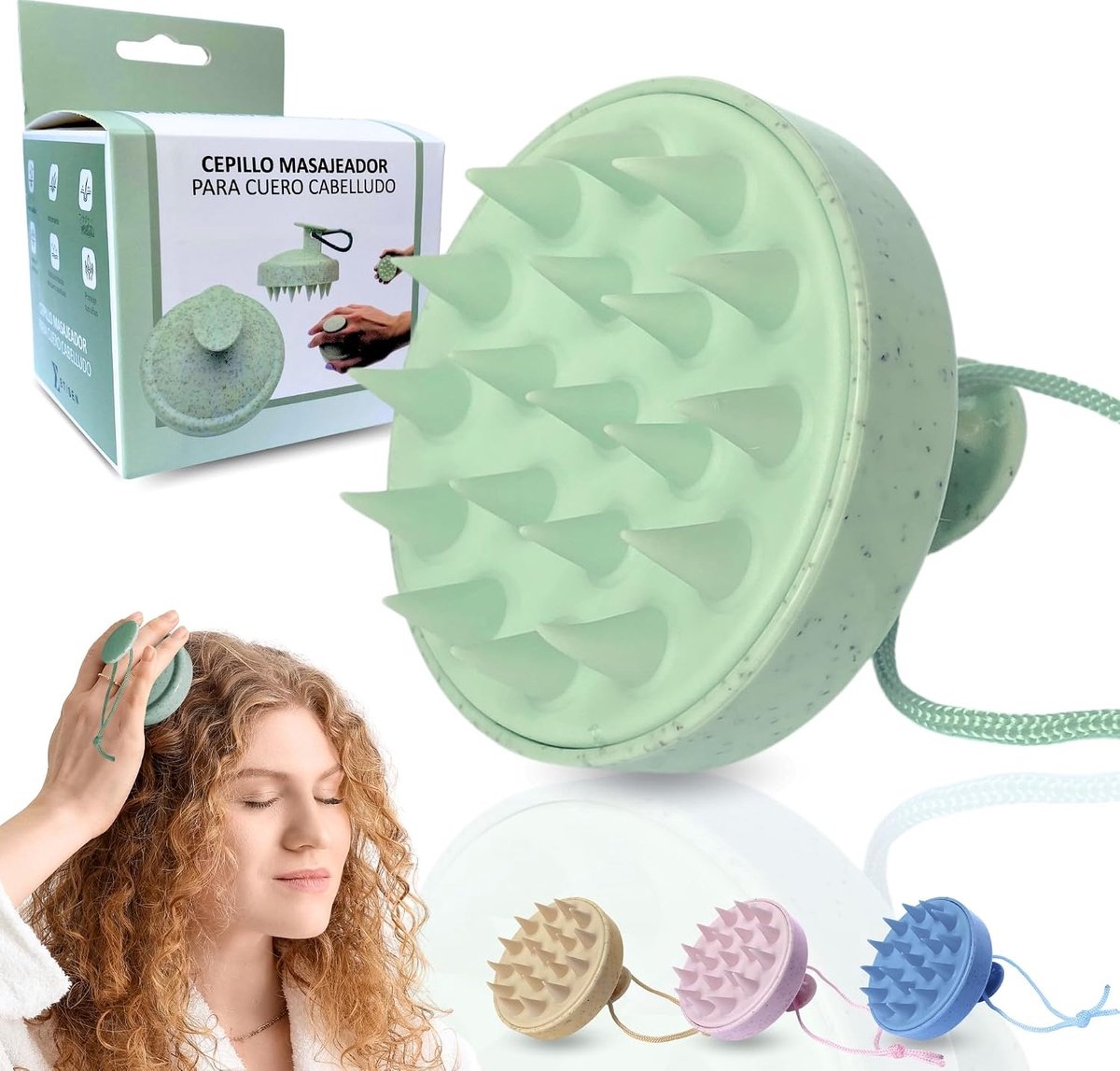 Scalp Massager, Scalp Massager, Wet and Dry Hair, Hair Growth, Hair Massager, Scalp Peel, Head Massager (Green) - ShopVlot