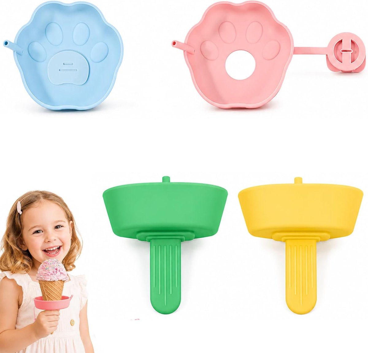 4 stuks ijsblokjeshouder voor kinderen, herbruikbare ijshouder met rietje, siliconen houder zonder druppels, voor alle - ShopVlot