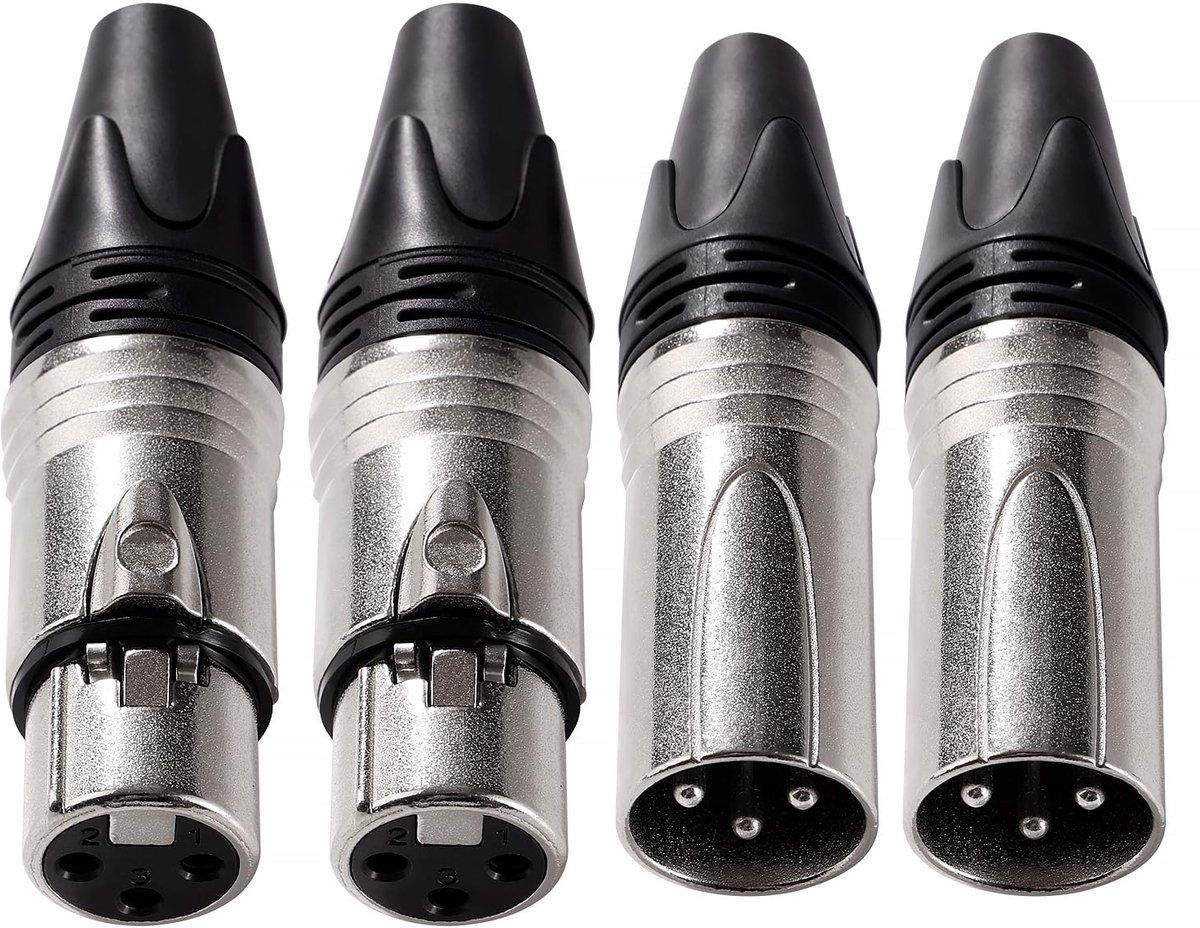 2 Pair 3-Pins XLR Connectors, 3-Pins XLR Cable Connector Male and Female, Microphone Cable Plug, for DMX Signal Cable - ShopVlot