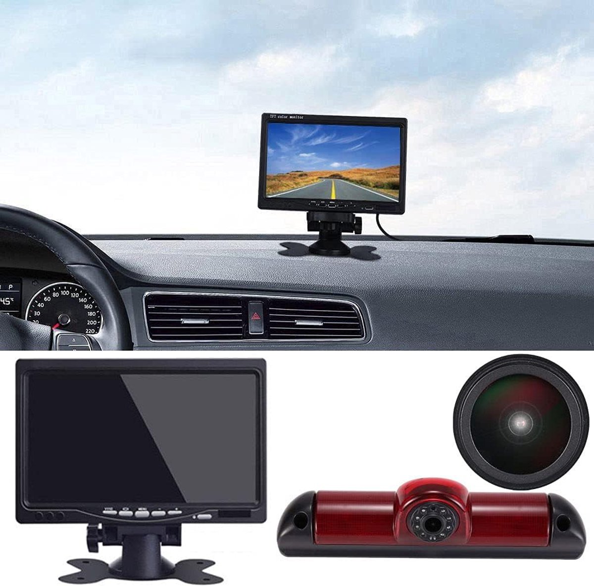 HD 1280 x 720 pixels 1000 LinesTransporter Van Brake Light Rear View Camera Brake Light Camera + 7 Inch LCD Display - ShopVlot