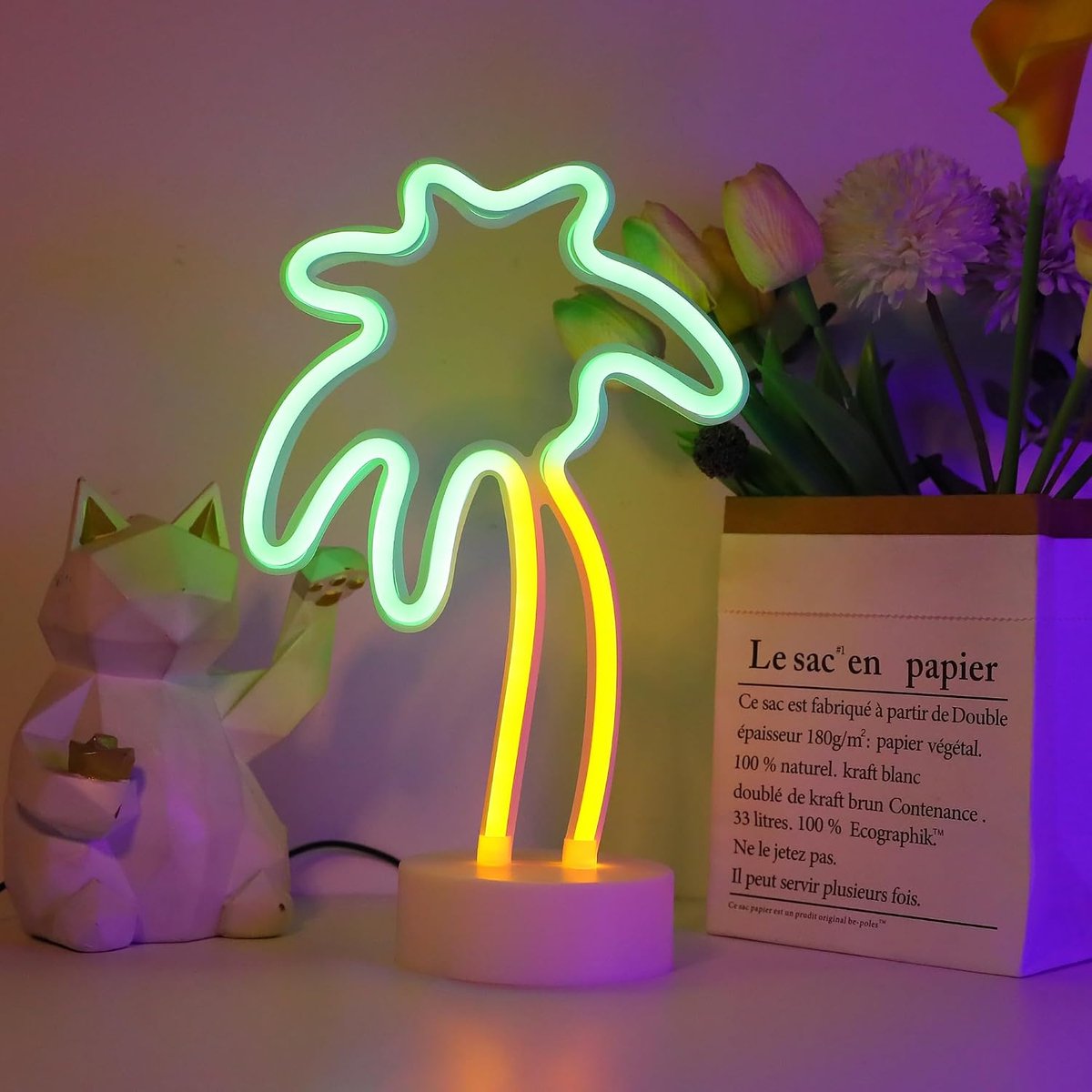 LED Coconut Neon Light Palm Tree Neon Signs Neon Night Lights with Holder Base Dorm Decor Light Marquee Drawing Table - ShopVlot