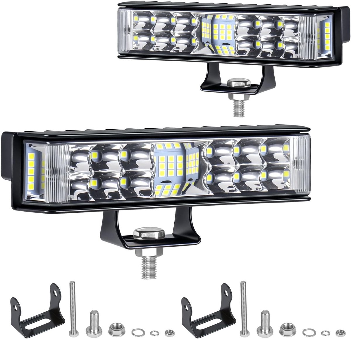 2pcs 102W Backup LED Bar with Side Reflector, 9-80V LED Work Light for Commercial Vehicles, Agricultural Machinery - ShopVlot