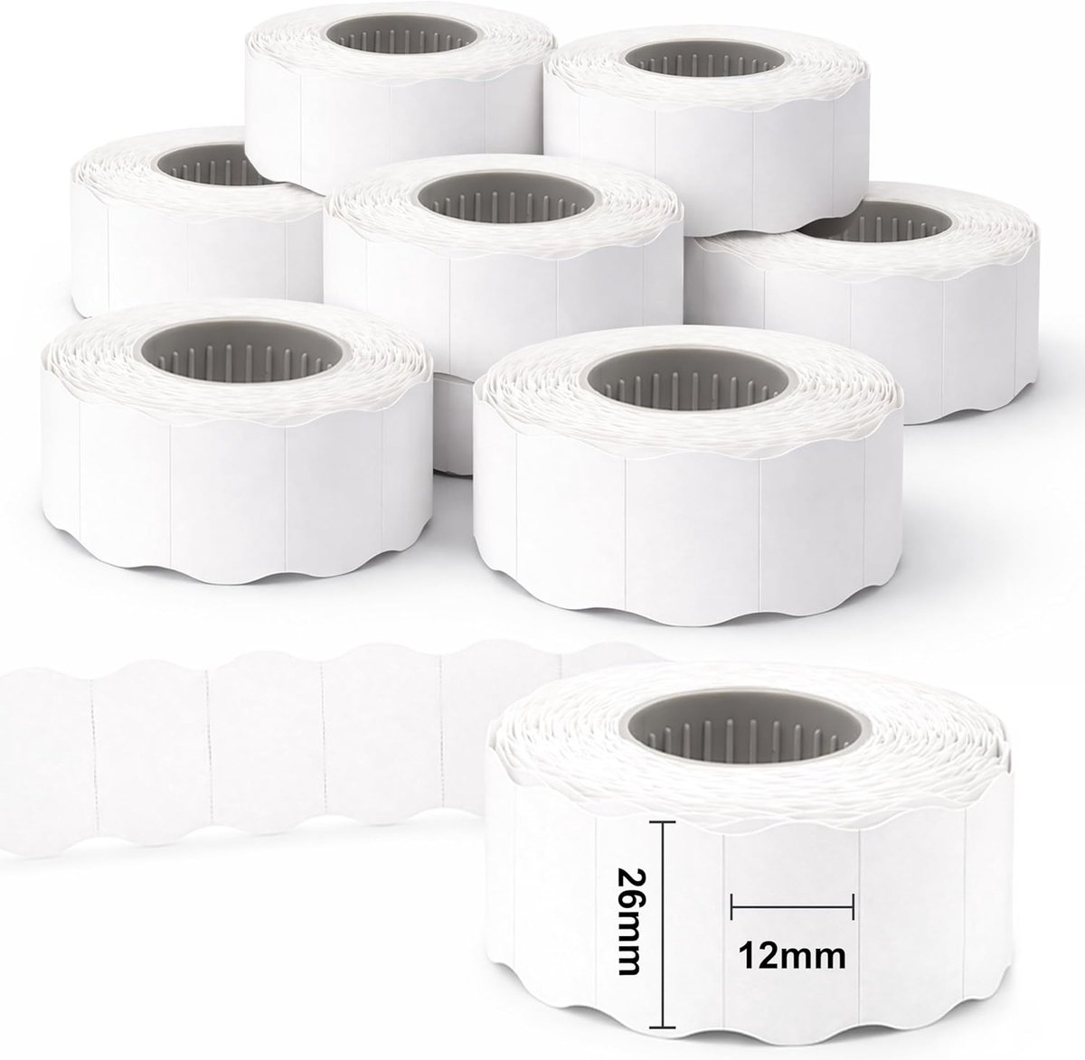 DOREE 10 rollen 26 mm x 12 mm enkelregelige golfprijsetiketten wit 1400/rol - ShopVlot