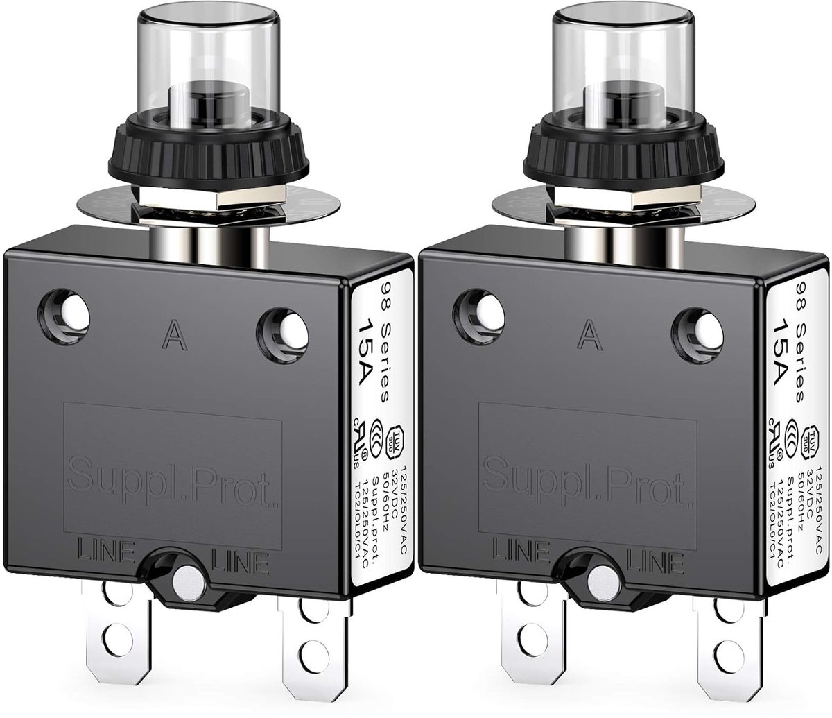 CLDIY Thermal Safety Switch, 98 Series 15A 125/250VAC Push Button Reset for Power Switch with Quick Terminal Clips and - ShopVlot