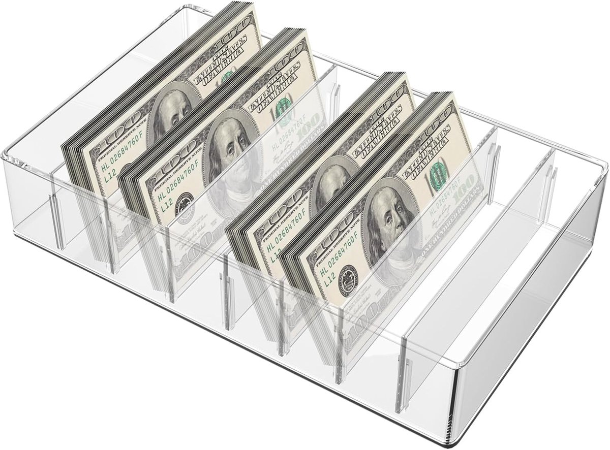 Acrylic Money Organiser, 8 Compartments, Transparent, Removable Money Compartment, Budget Tray, Money Organiser - ShopVlot